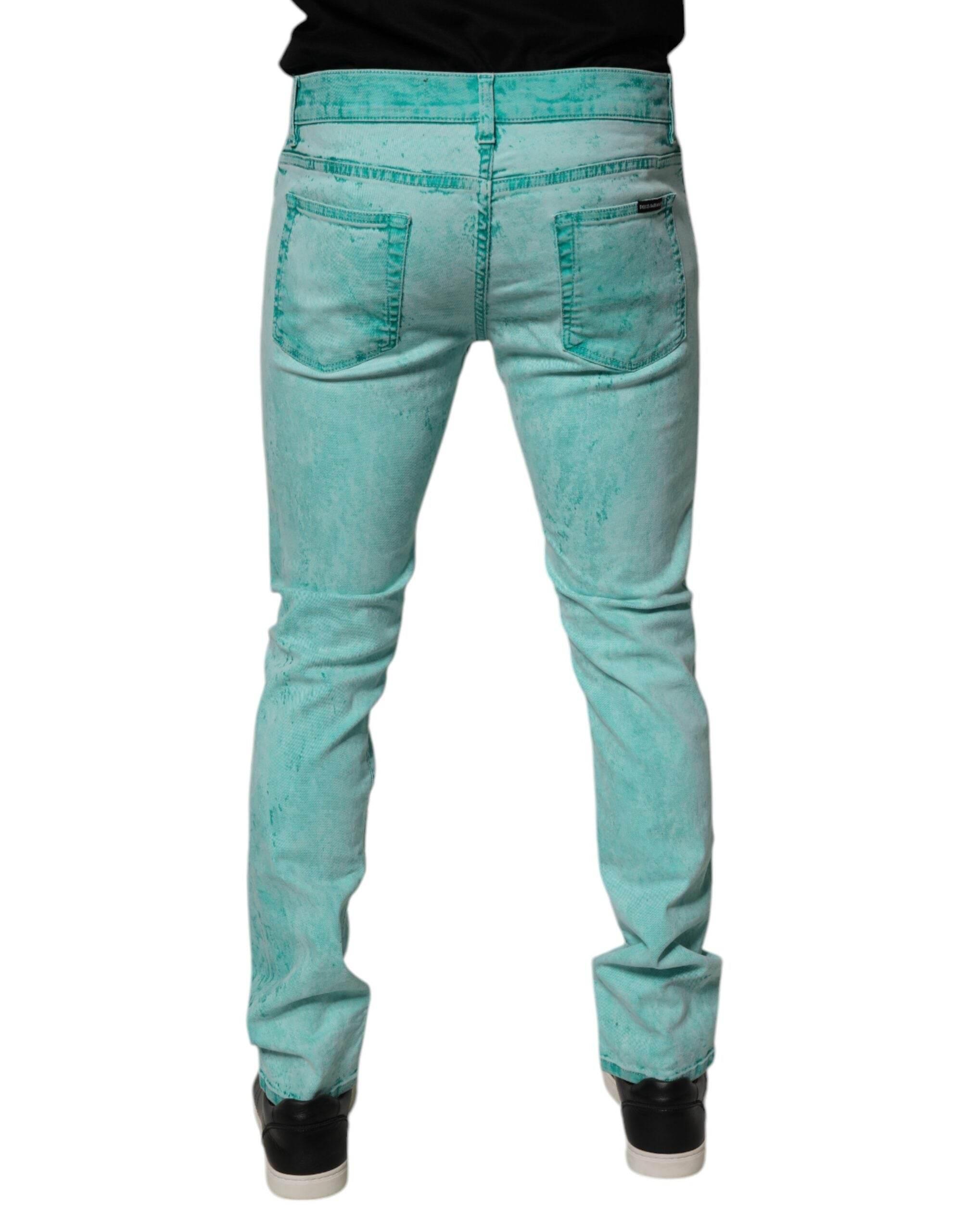 Dolce & Gabbana Green Tie Dye Cotton Skinny Men Denim Jeans - Hilstor