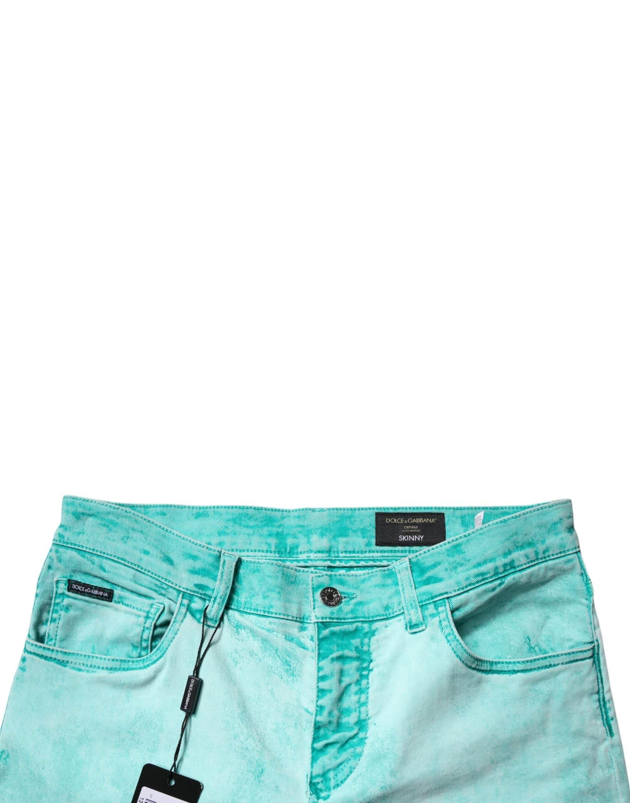 Dolce & Gabbana Green Tie Dye Cotton Skinny Men Denim Jeans - Hilstor