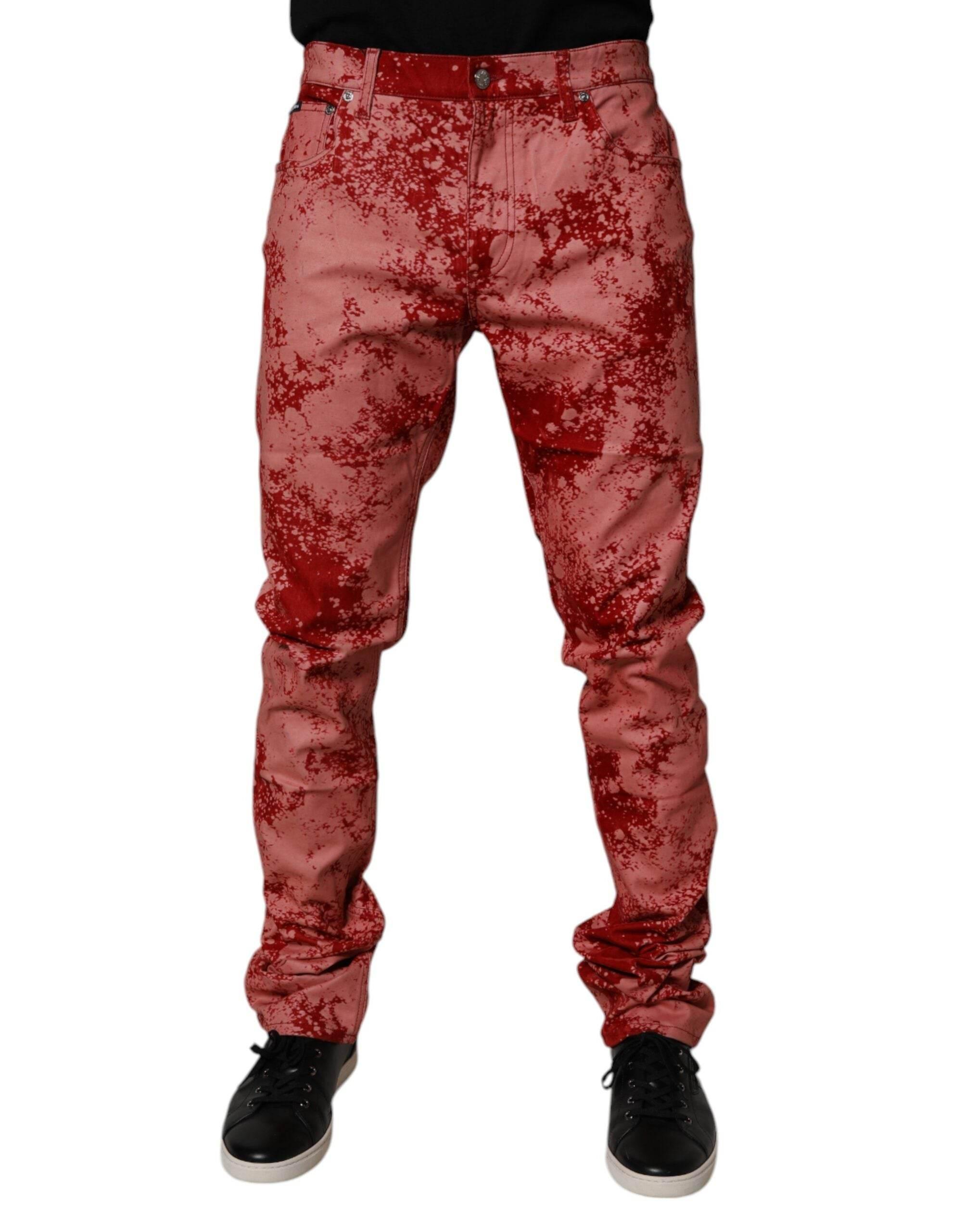 Dolce & Gabbana Red Tie Dye Cotton Skinny Men Denim Jeans - Hilstor