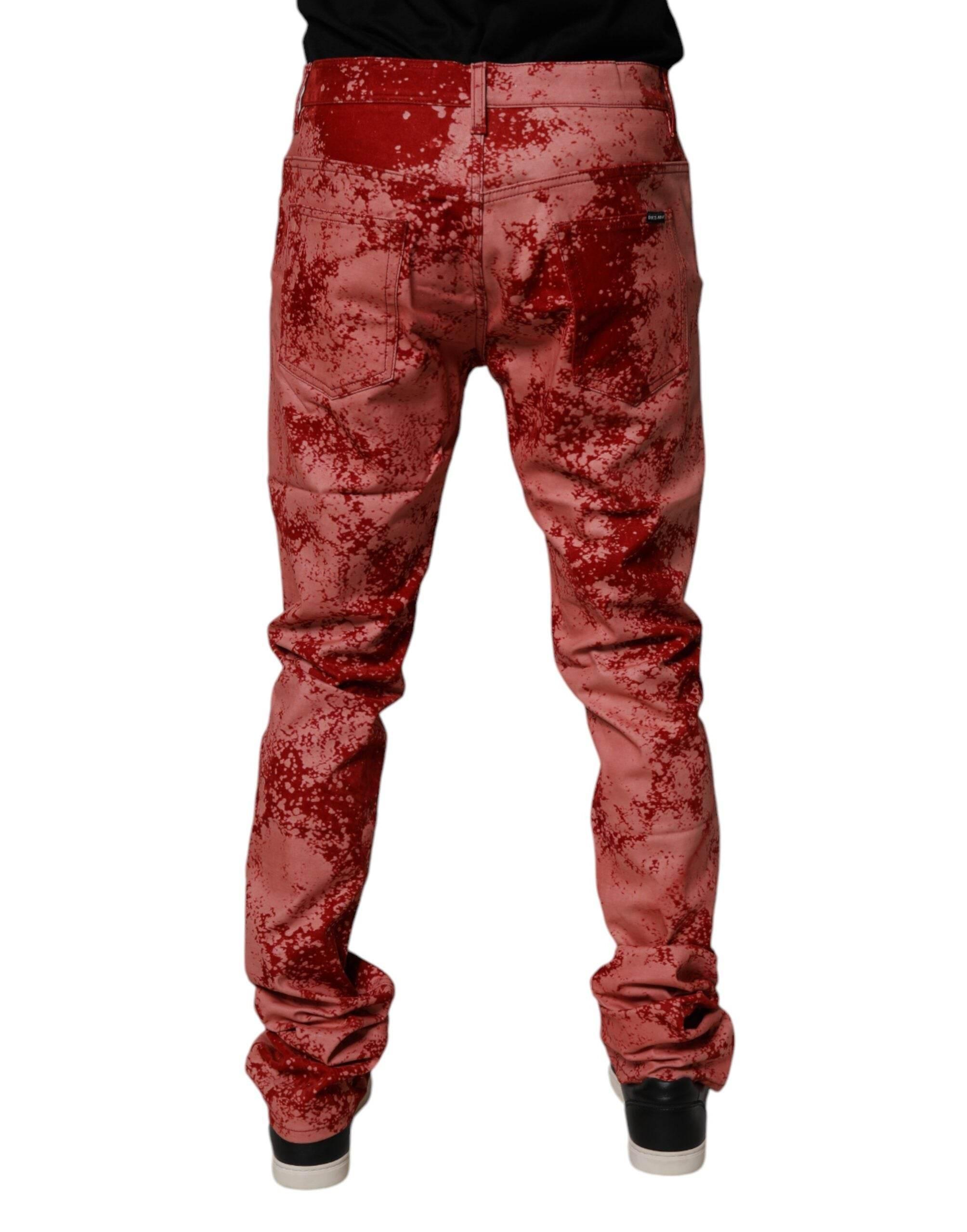 Dolce & Gabbana Red Tie Dye Cotton Skinny Men Denim Jeans - Hilstor