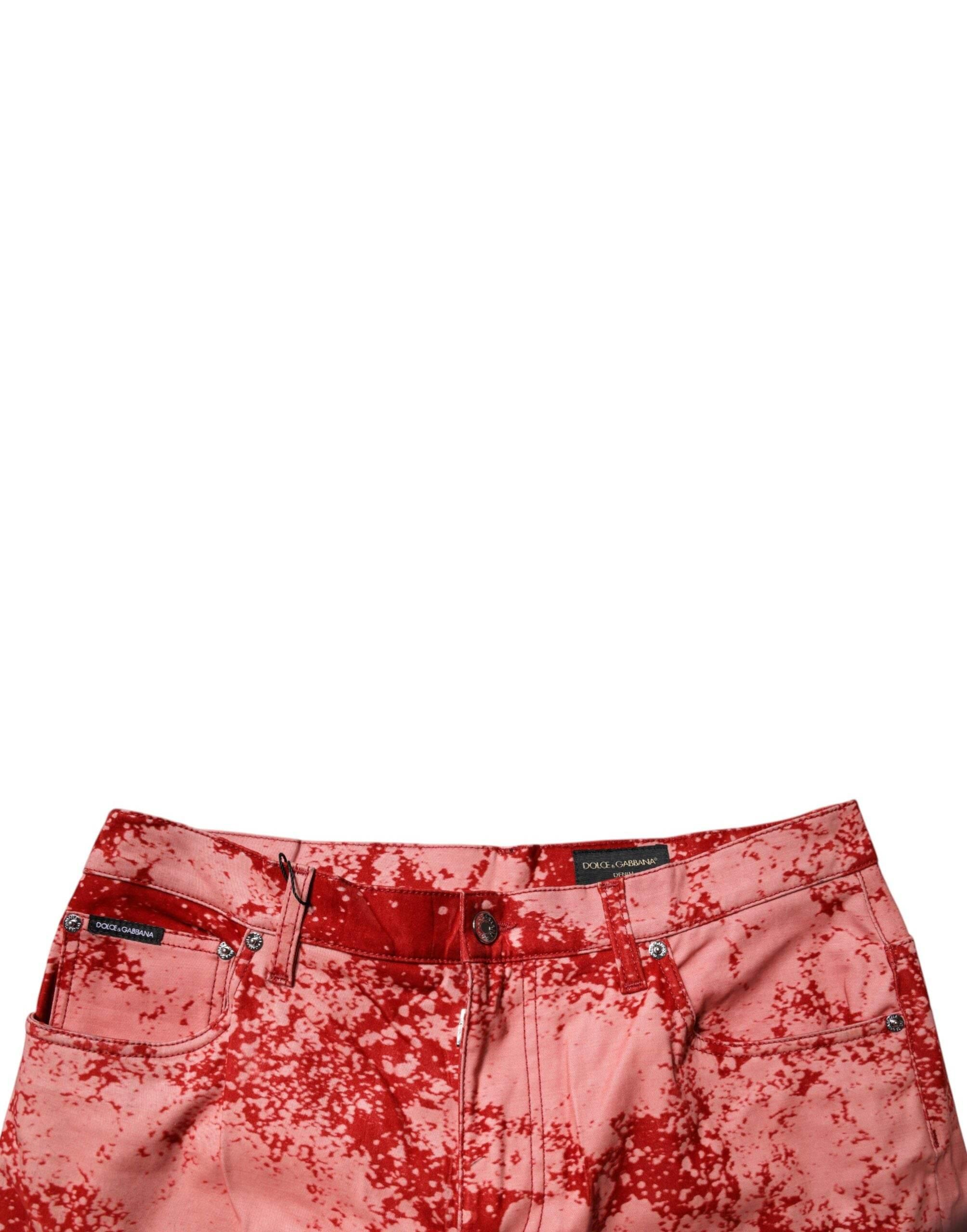 Dolce & Gabbana Red Tie Dye Cotton Skinny Men Denim Jeans - Hilstor