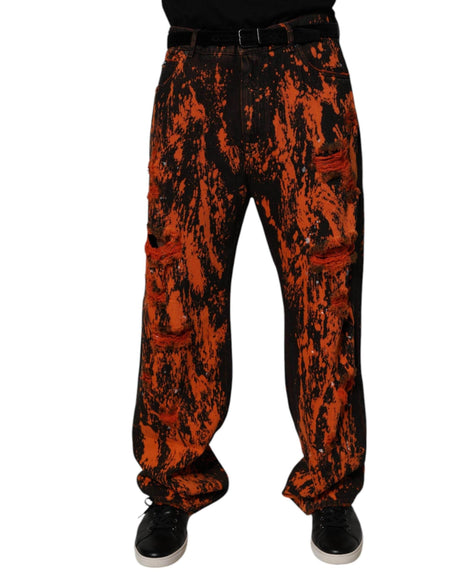 Dolce & Gabbana Black Red Tie Dye Cotton Straight Denim Jeans - Hilstor