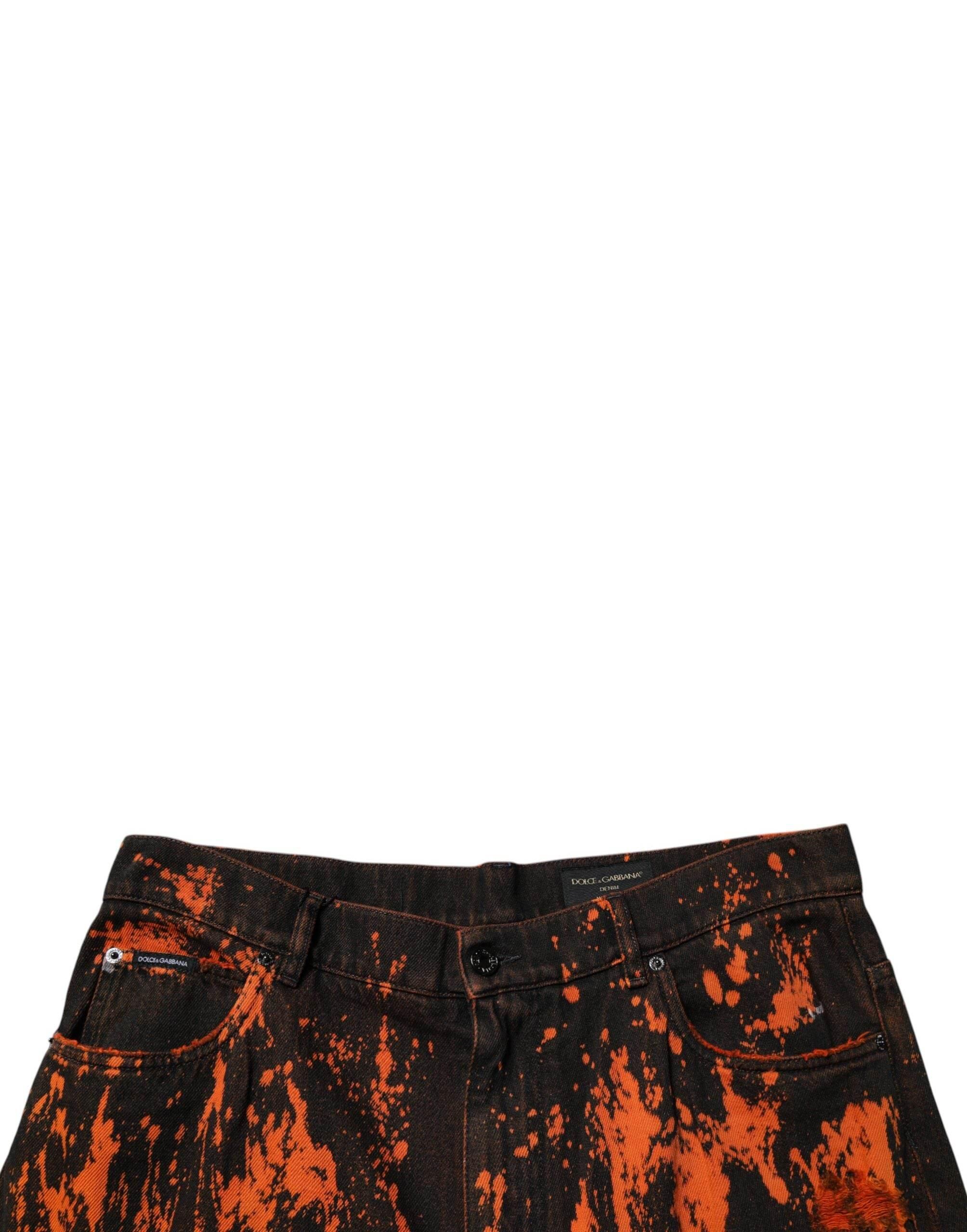 Dolce & Gabbana Black Red Tie Dye Cotton Straight Denim Jeans - Hilstor