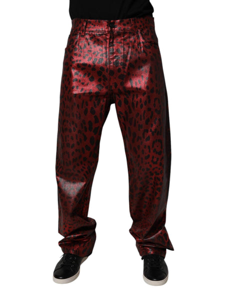 Dolce & Gabbana Red Leopard Cotton Straight Men Denim Jeans - Hilstor