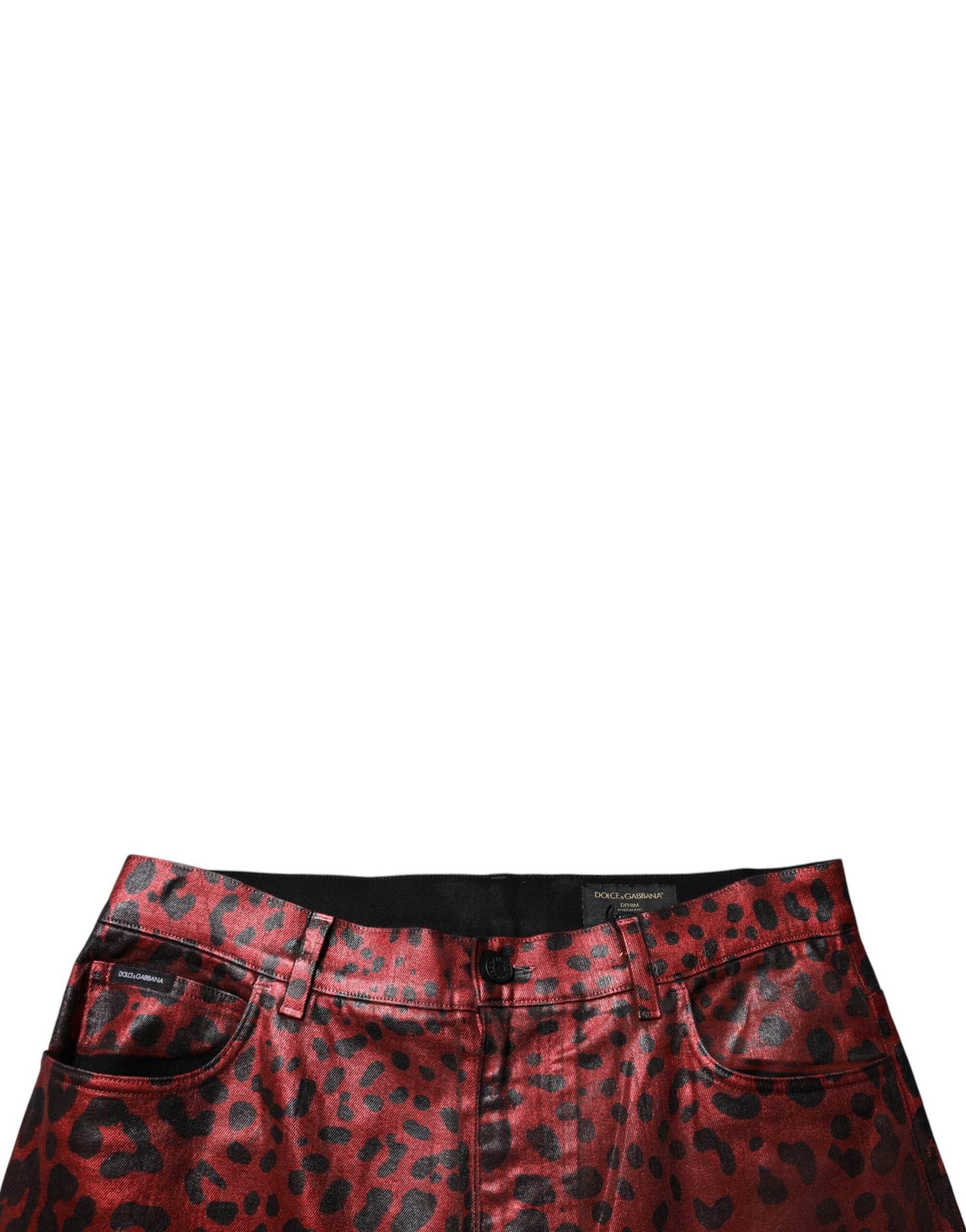 Dolce & Gabbana Red Leopard Cotton Straight Men Denim Jeans - Hilstor