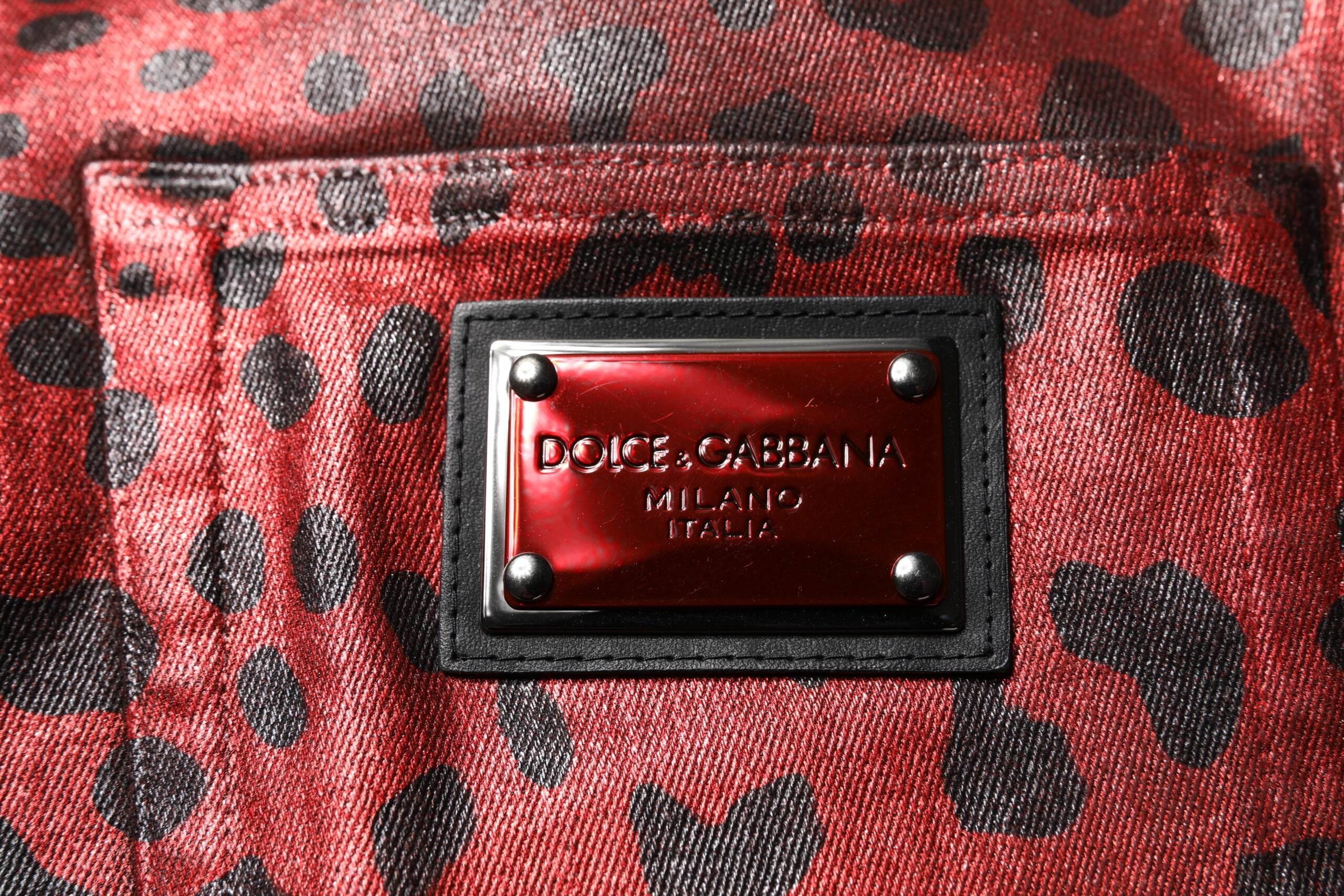 Dolce & Gabbana Red Leopard Cotton Straight Men Denim Jeans - Hilstor
