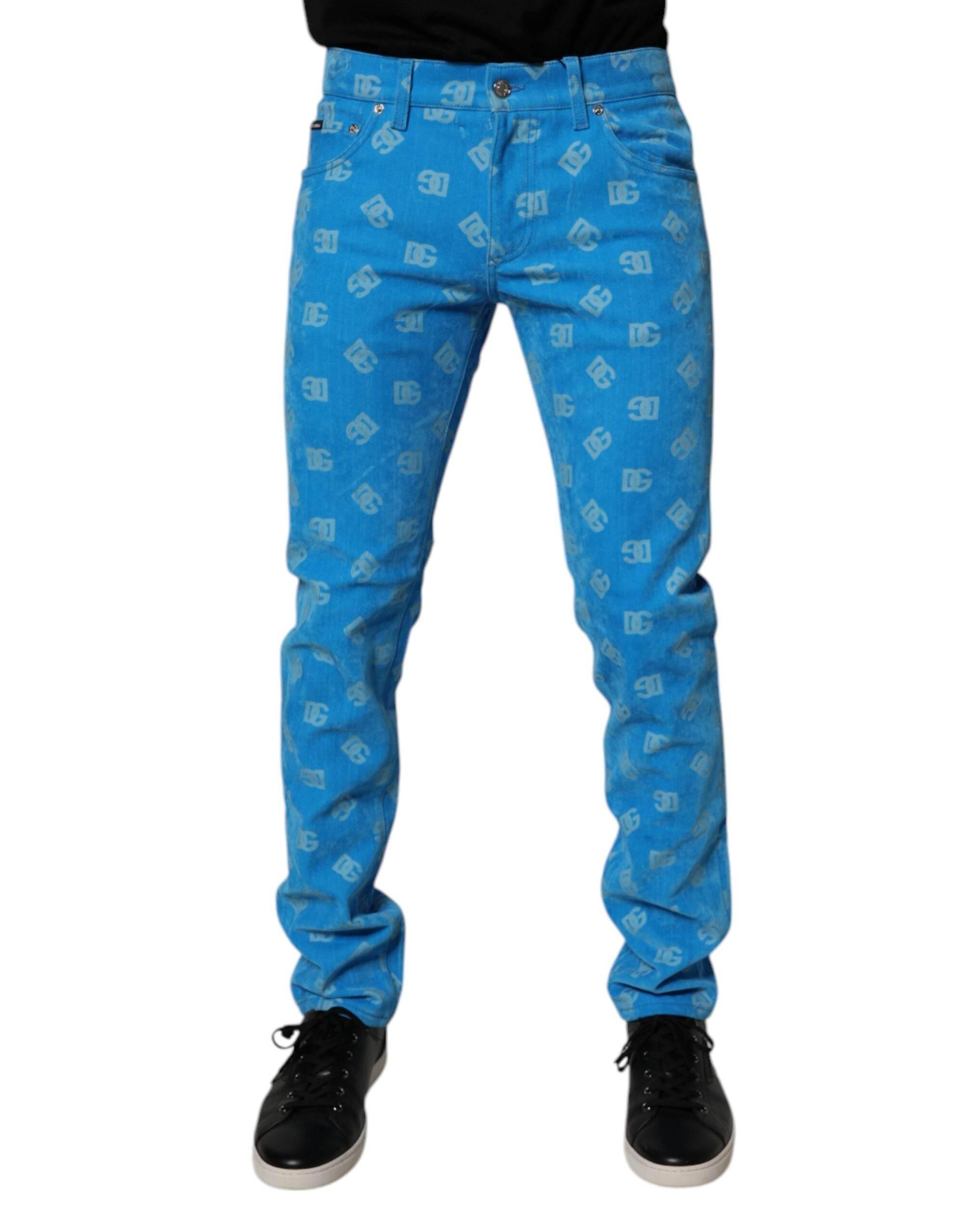 Dolce & Gabbana Blue Logo Monogram Cotton Skinny Denim Jeans - Hilstor