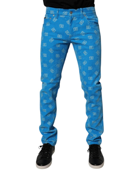 Dolce & Gabbana Blue Logo Monogram Cotton Skinny Denim Jeans - Hilstor