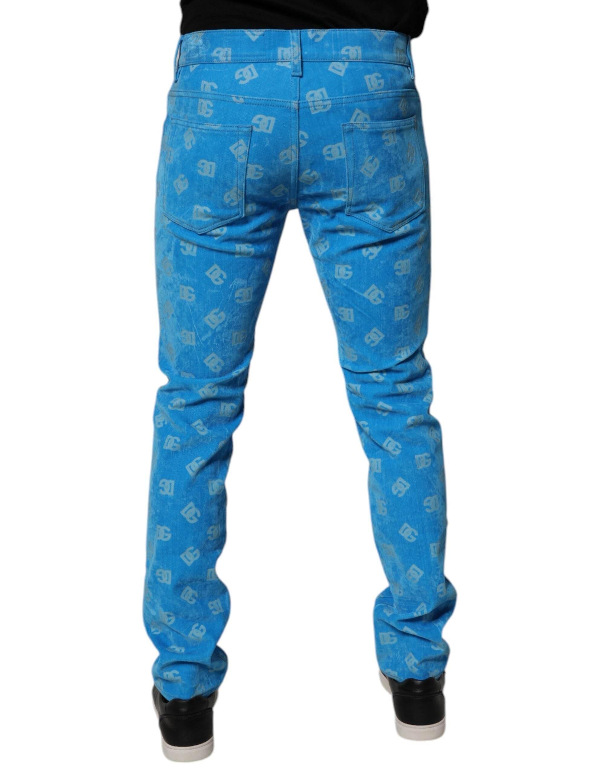 Dolce & Gabbana Blue Logo Monogram Cotton Skinny Denim Jeans - Hilstor