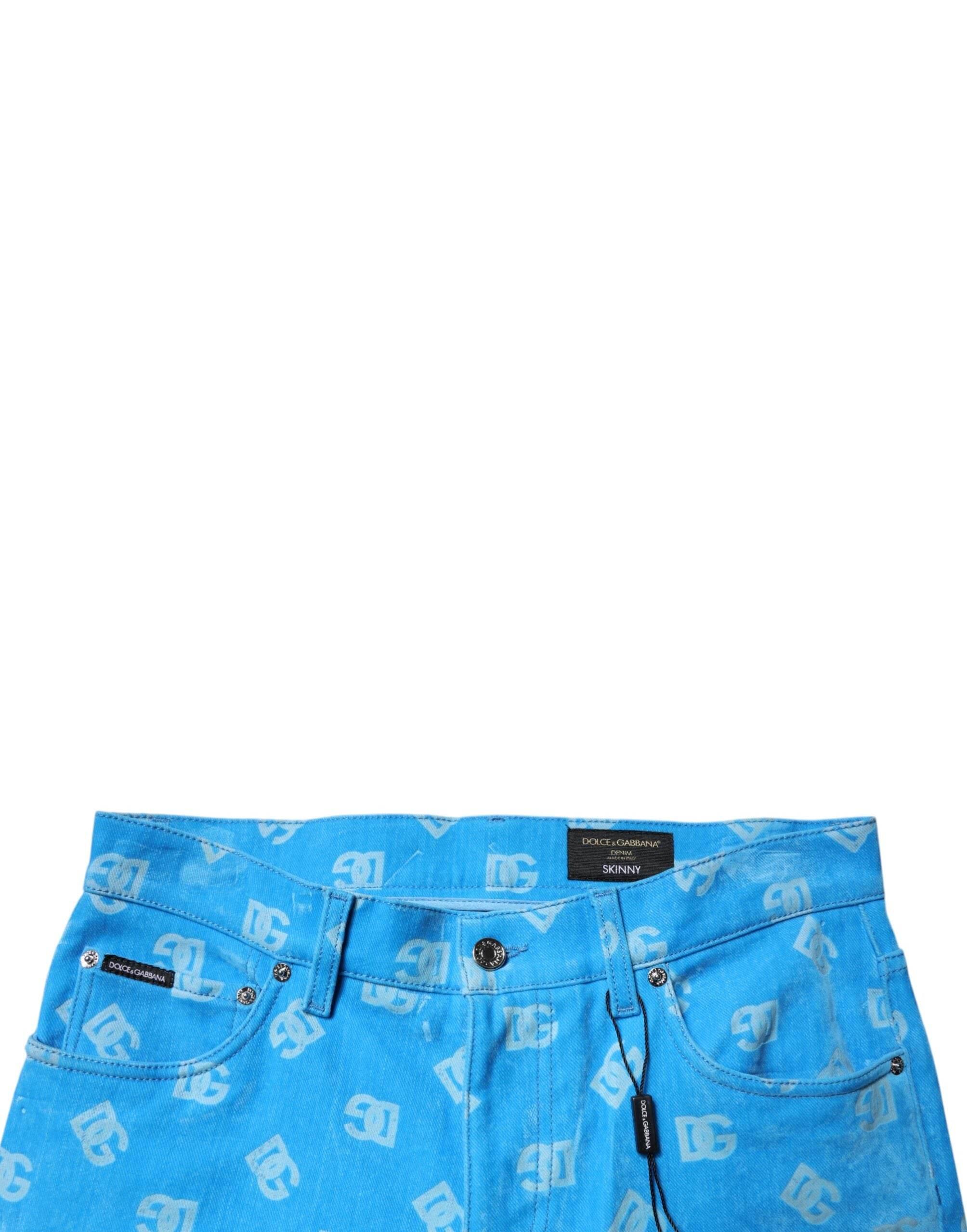 Dolce & Gabbana Blue Logo Monogram Cotton Skinny Denim Jeans - Hilstor