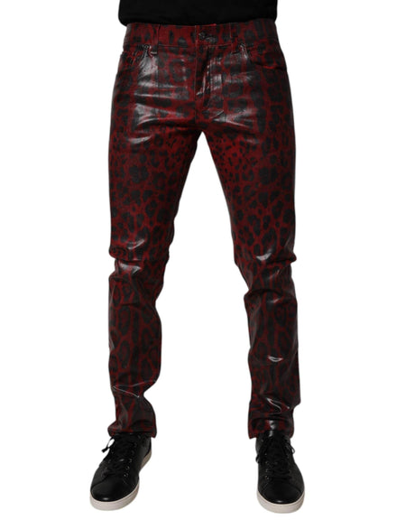 Dolce & Gabbana Red Leopard Cotton Skinny Men Denim Jeans - Hilstor