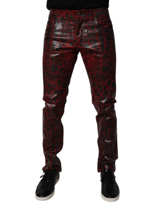 Dolce & Gabbana Red Leopard Cotton Skinny Men Denim Jeans - Hilstor