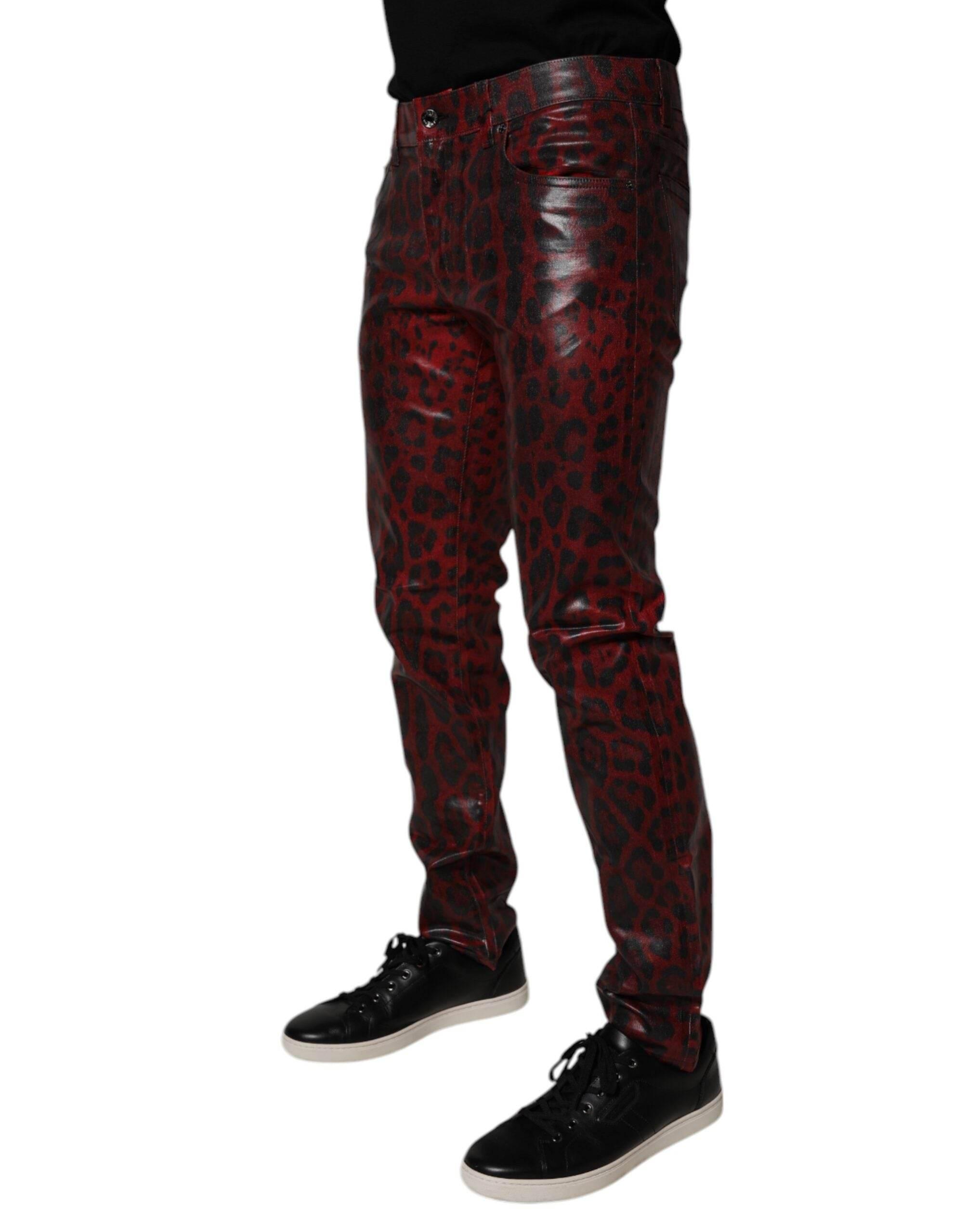 Dolce & Gabbana Red Leopard Cotton Skinny Men Denim Jeans - Hilstor
