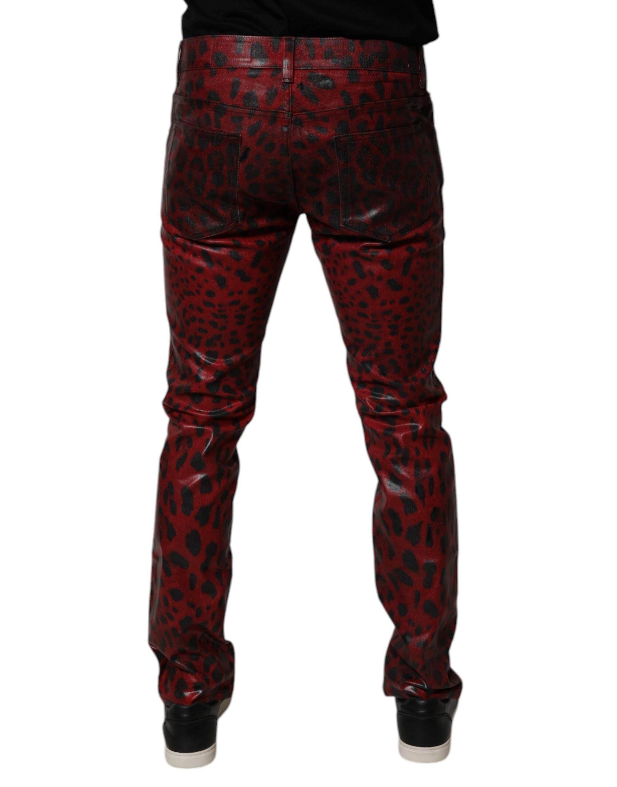 Dolce & Gabbana Red Leopard Cotton Skinny Men Denim Jeans - Hilstor