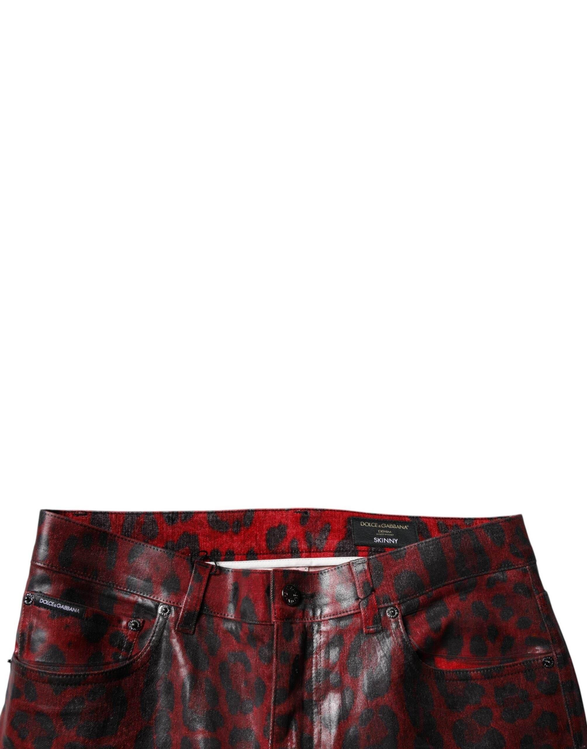 Dolce & Gabbana Red Leopard Cotton Skinny Men Denim Jeans - Hilstor