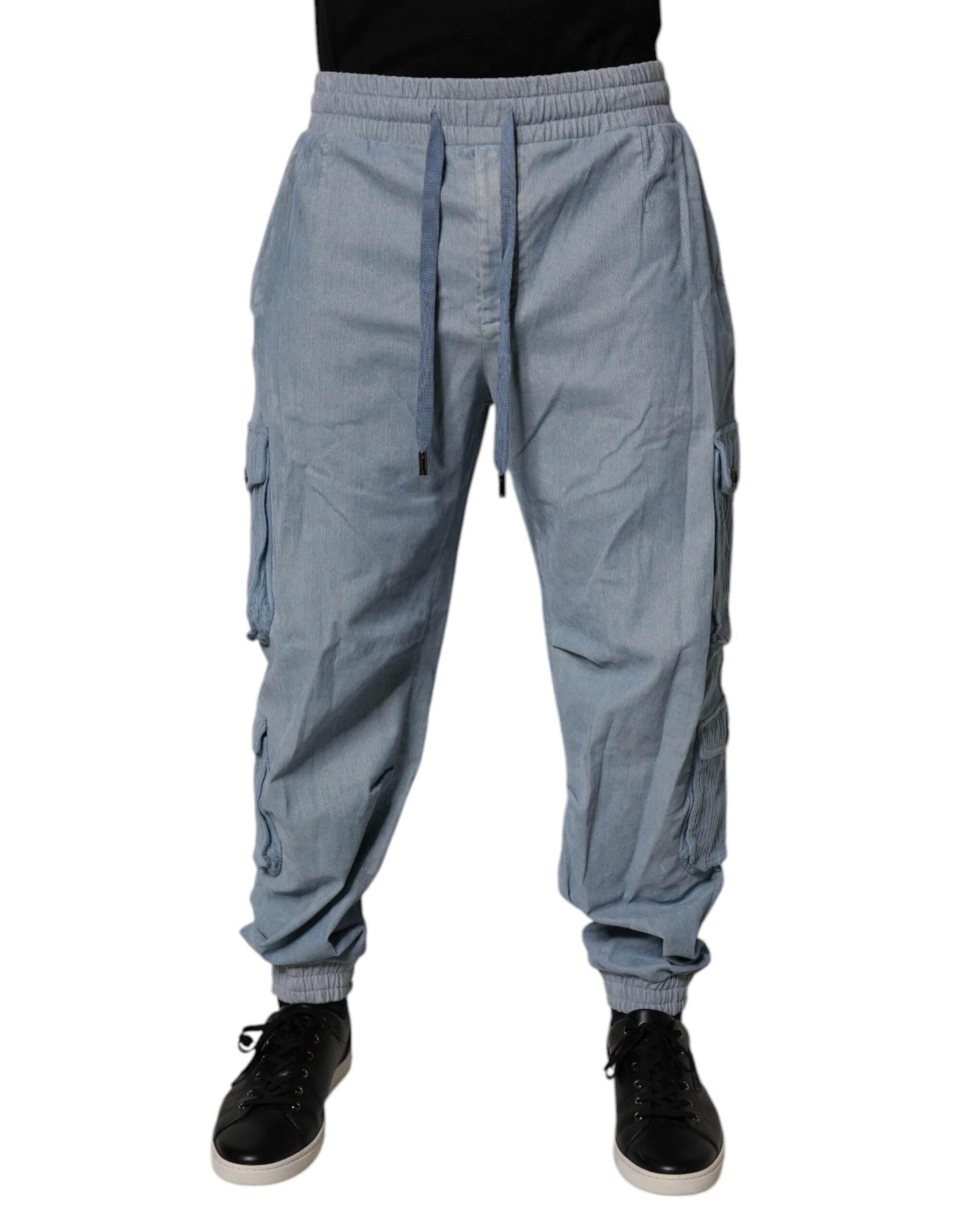 Dolce & Gabbana Light Blue Cotton Jogger Cargo Men Denim Pants - Hilstor