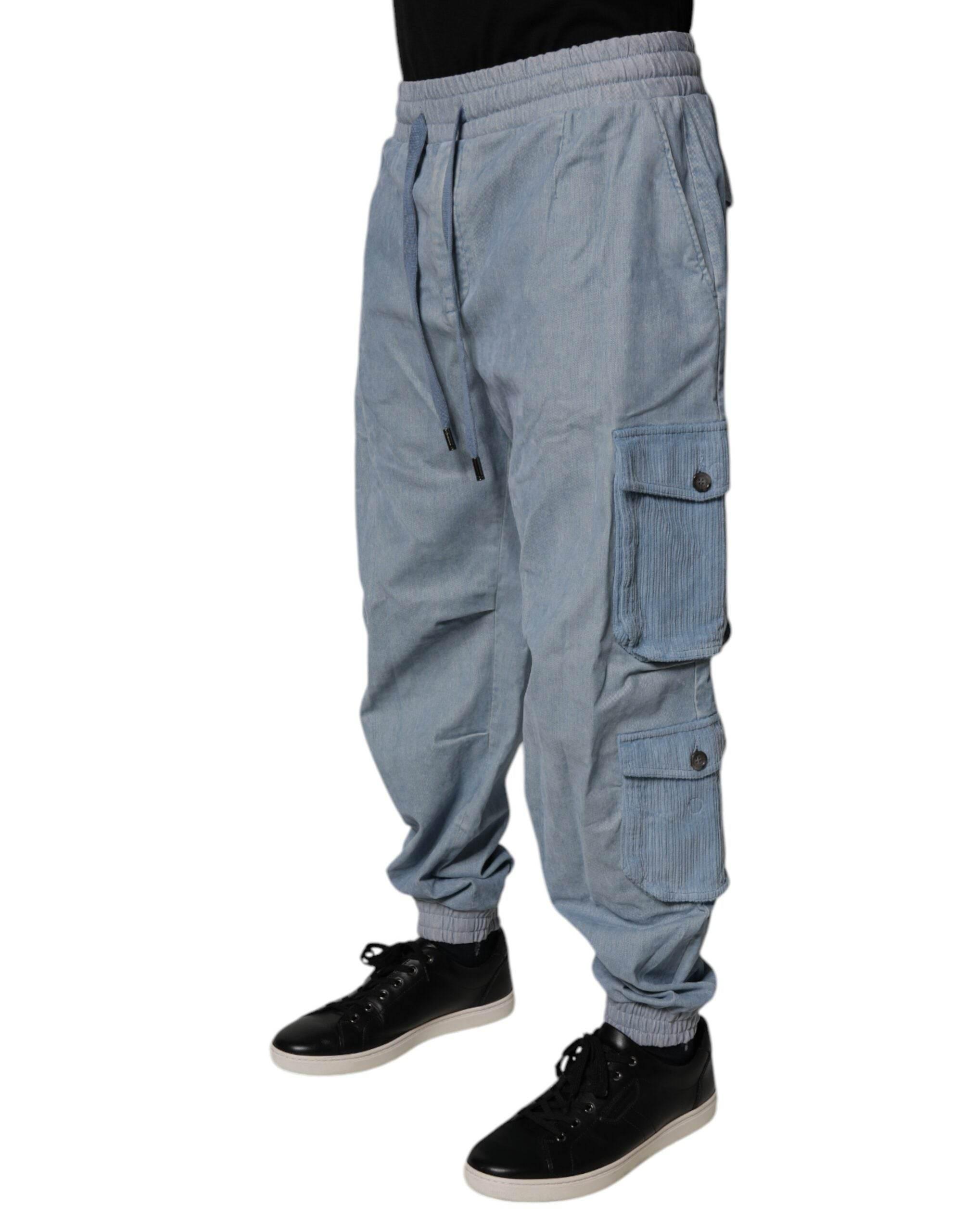 Dolce & Gabbana Light Blue Cotton Jogger Cargo Men Denim Pants - Hilstor