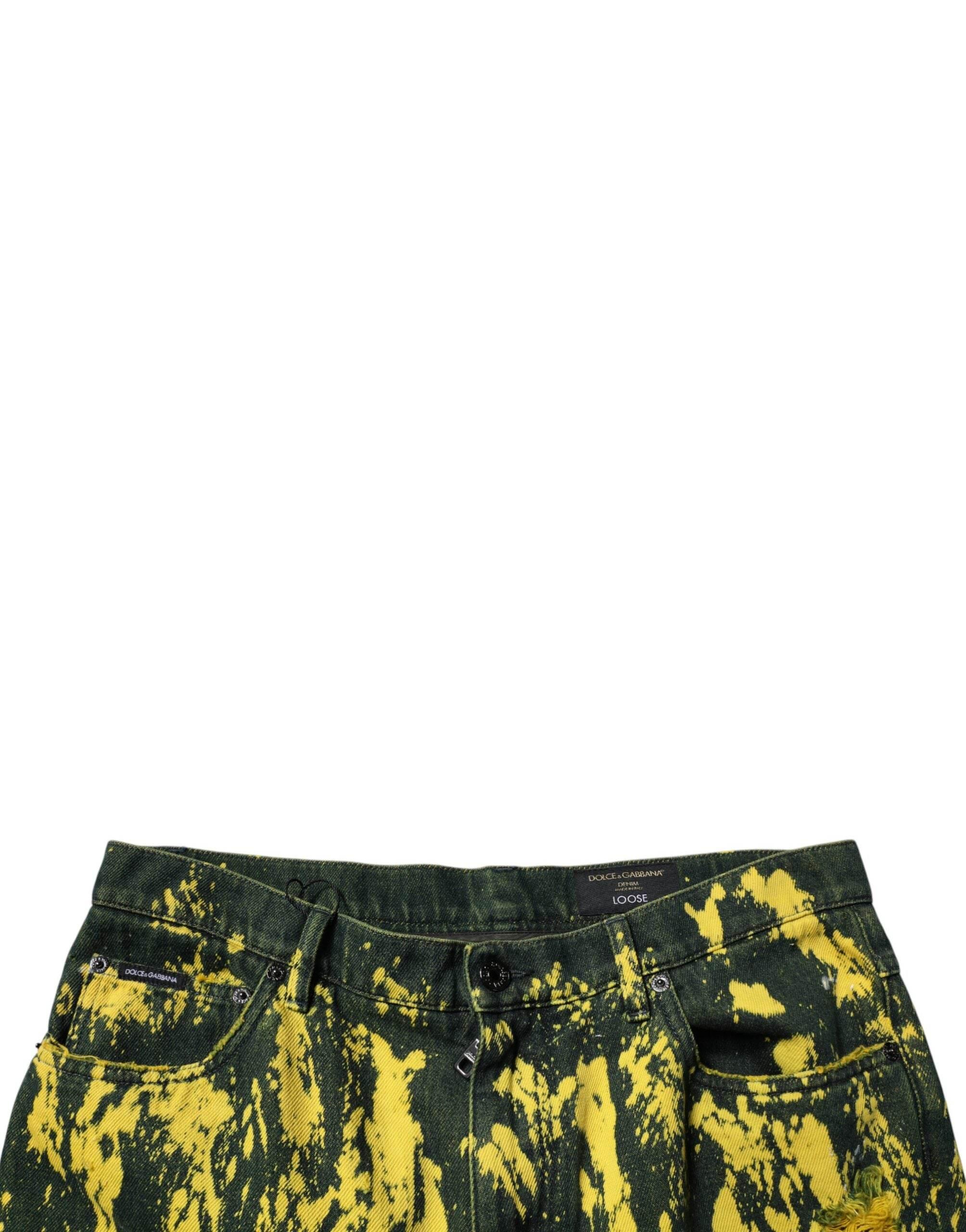 Dolce & Gabbana Black Yellow Tie Dye Tattered Skinny Men Denim Jeans - Hilstor