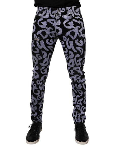 Dolce & Gabbana Black Logo Monogram Cotton Skinny Denim Jeans - Hilstor