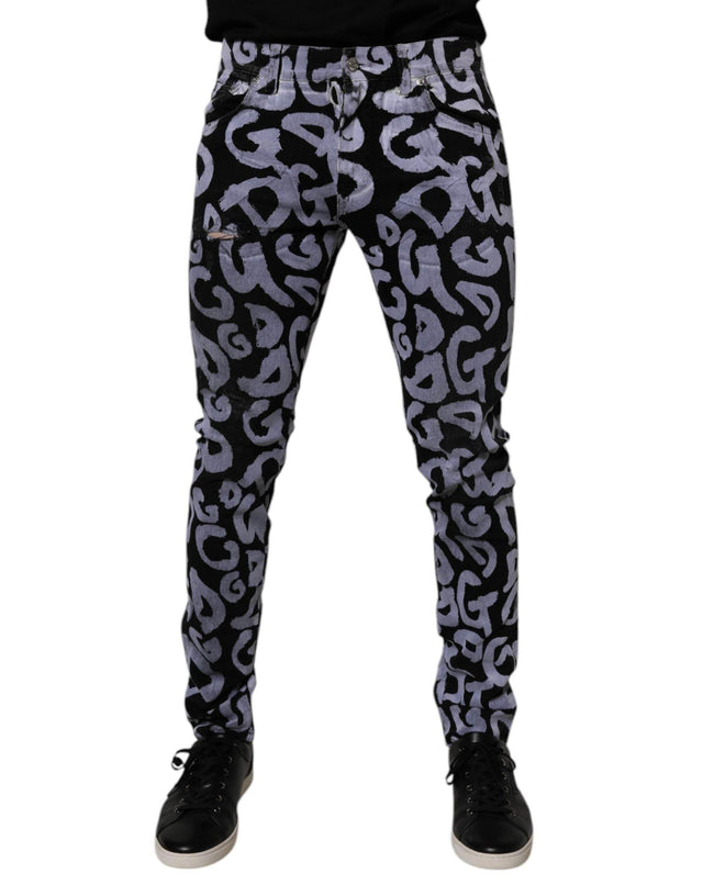 Dolce & Gabbana Black Logo Monogram Cotton Skinny Denim Jeans - Hilstor