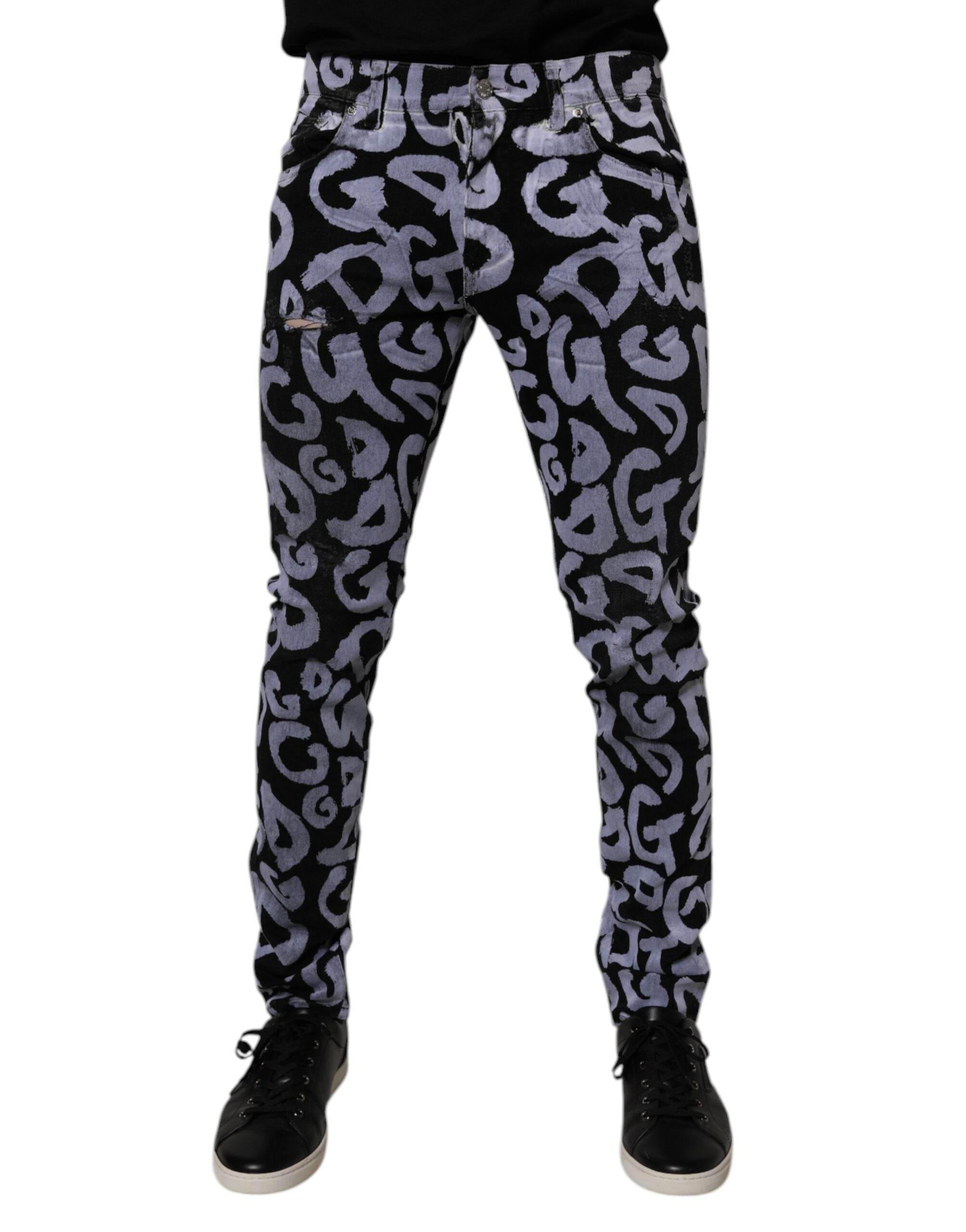 Dolce & Gabbana Black Logo Monogram Cotton Skinny Denim Jeans - Hilstor