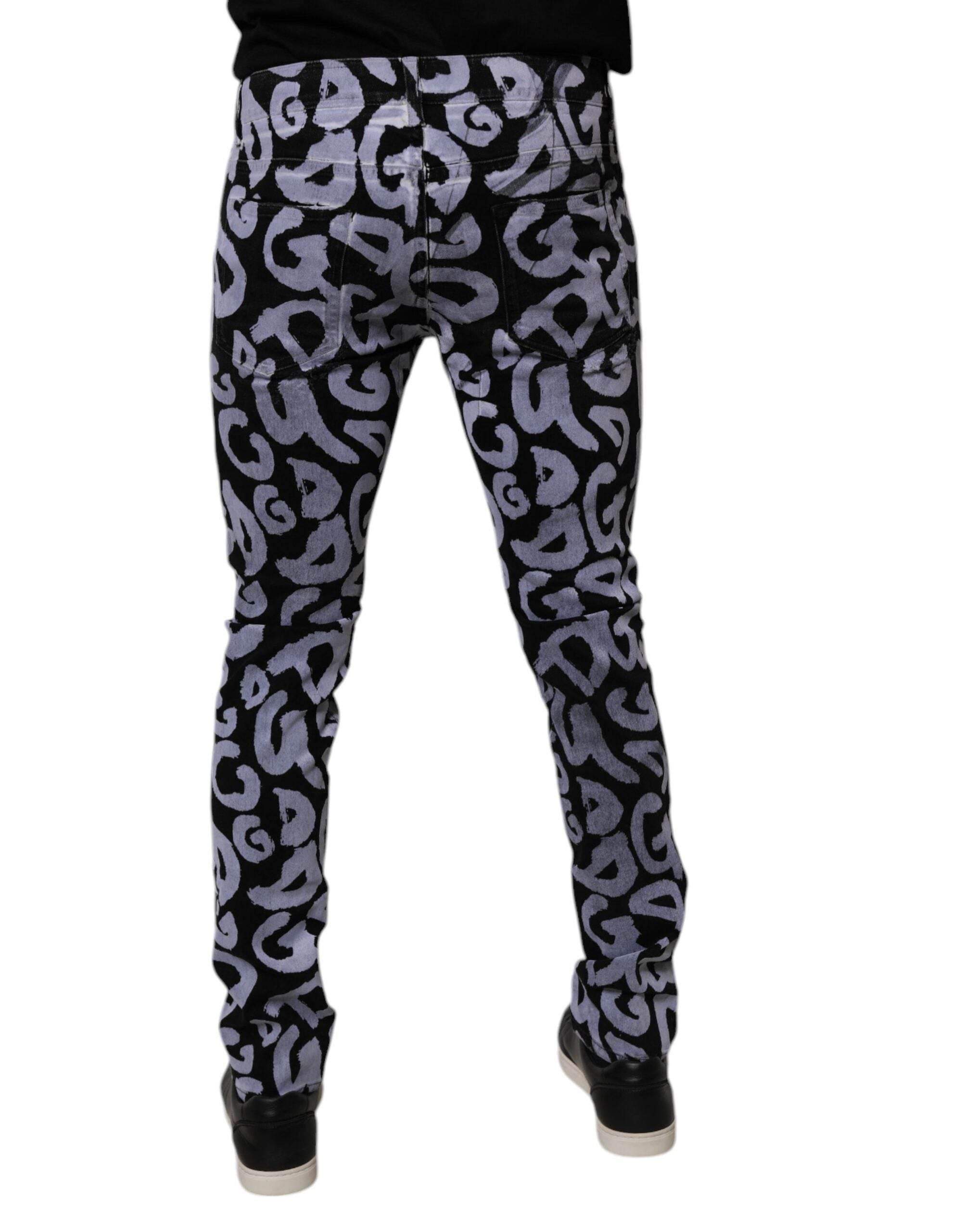 Dolce & Gabbana Black Logo Monogram Cotton Skinny Denim Jeans - Hilstor