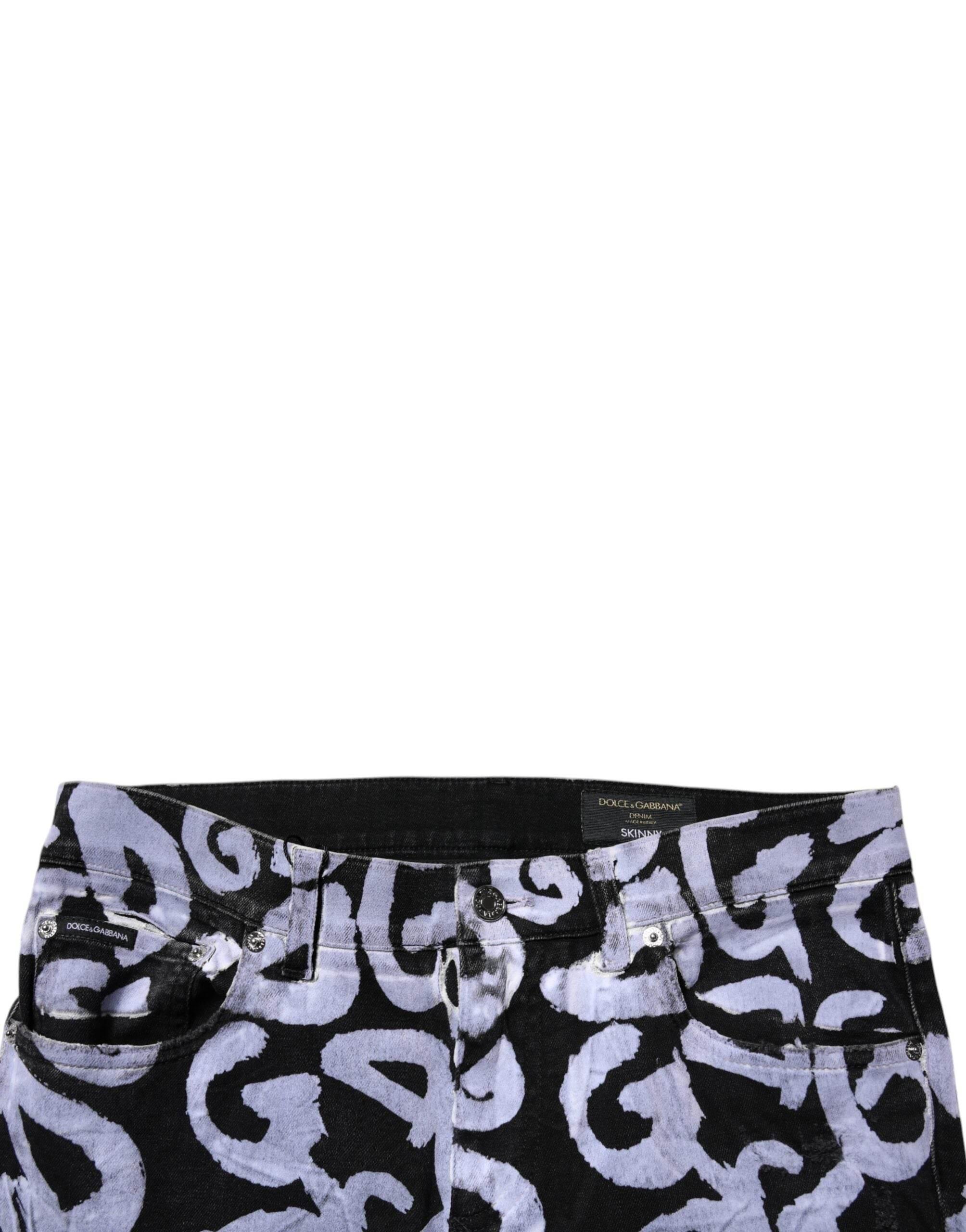 Dolce & Gabbana Black Logo Monogram Cotton Skinny Denim Jeans - Hilstor
