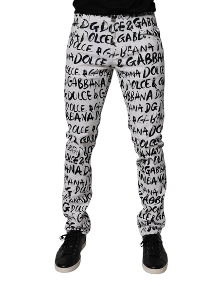 Dolce & Gabbana White Cotton Logo Print Skinny Denim Jeans - Hilstor