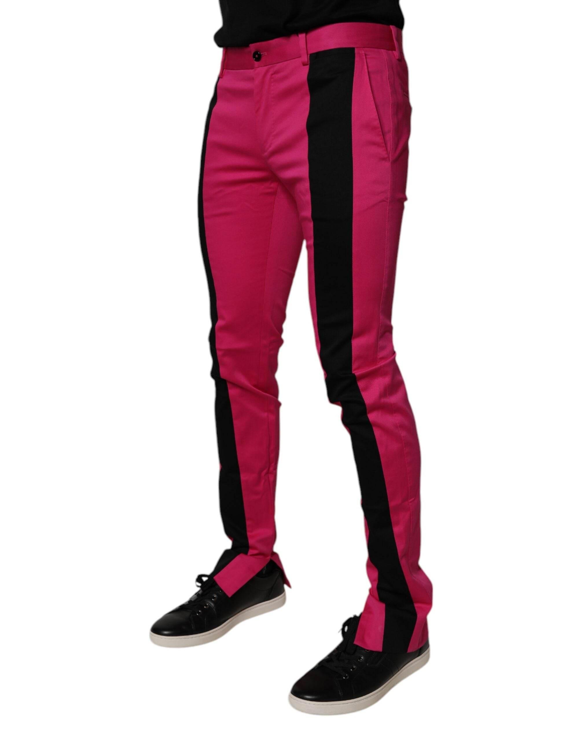 Dolce & Gabbana Pink Black Stripe Slim Fit Men Dress Pants - Hilstor