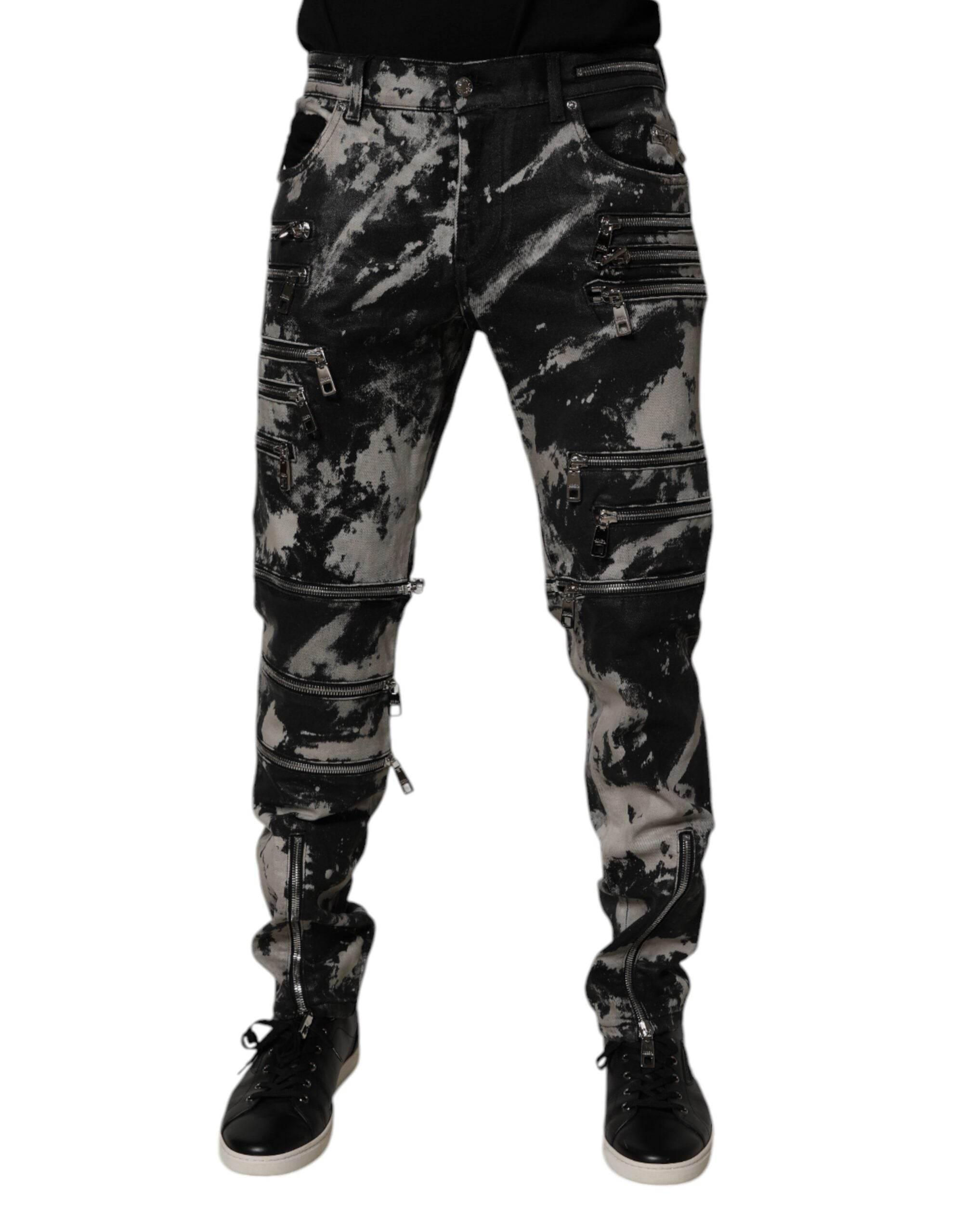 Dolce & Gabbana Black Tie Dye Cotton Skinny Zip Denim Jeans - Hilstor