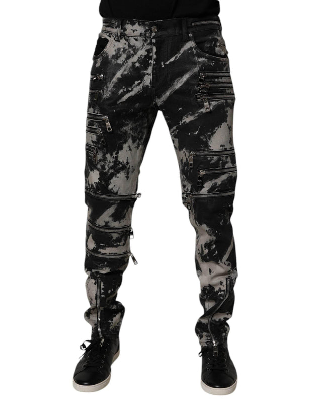 Dolce & Gabbana Black Tie Dye Cotton Skinny Zip Denim Jeans - Hilstor