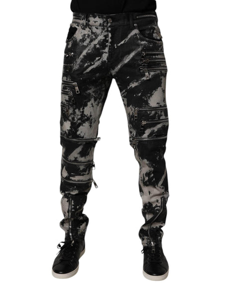 Dolce & Gabbana Black Tie Dye Cotton Skinny Zip Denim Jeans - Hilstor