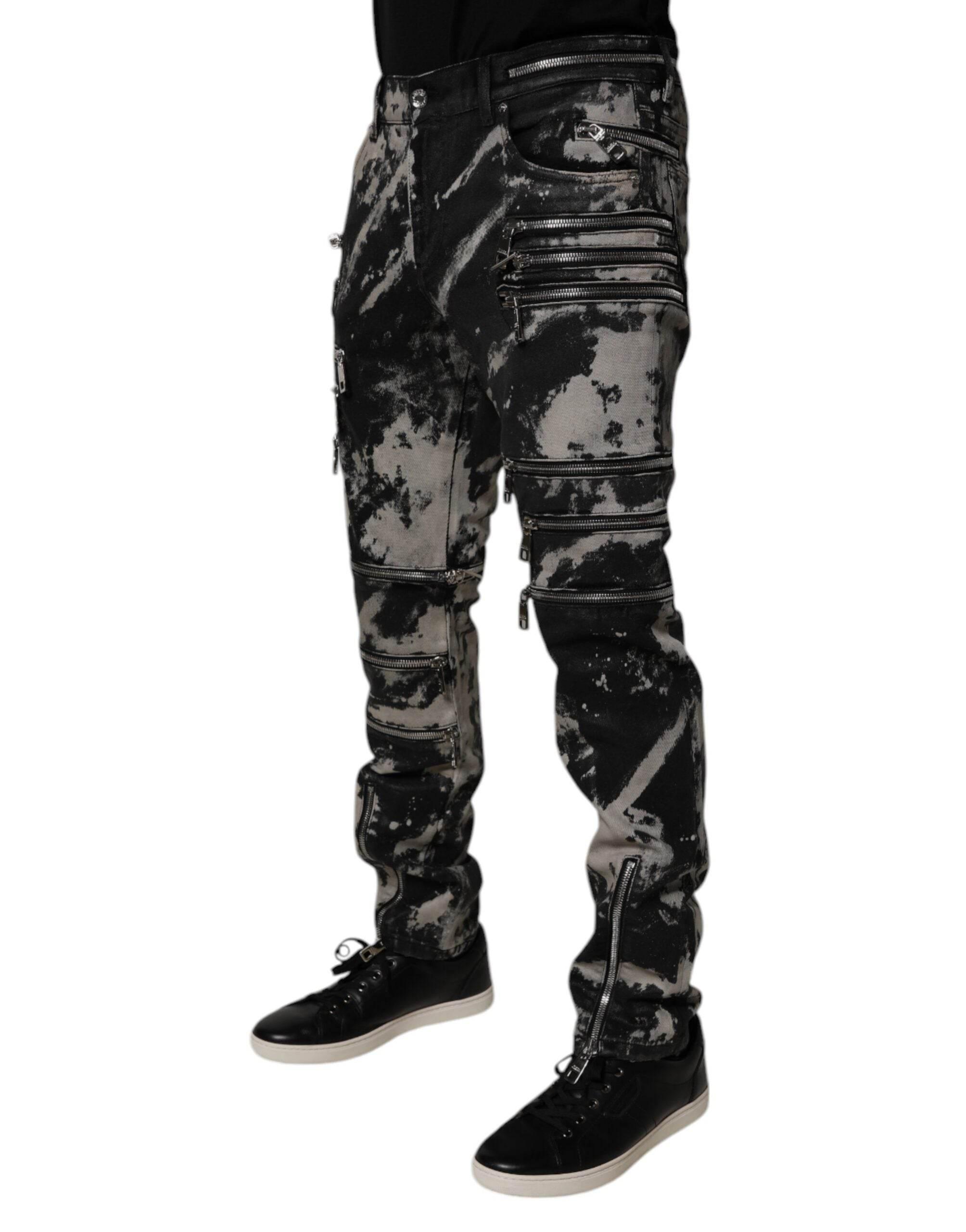 Dolce & Gabbana Black Tie Dye Cotton Skinny Zip Denim Jeans - Hilstor