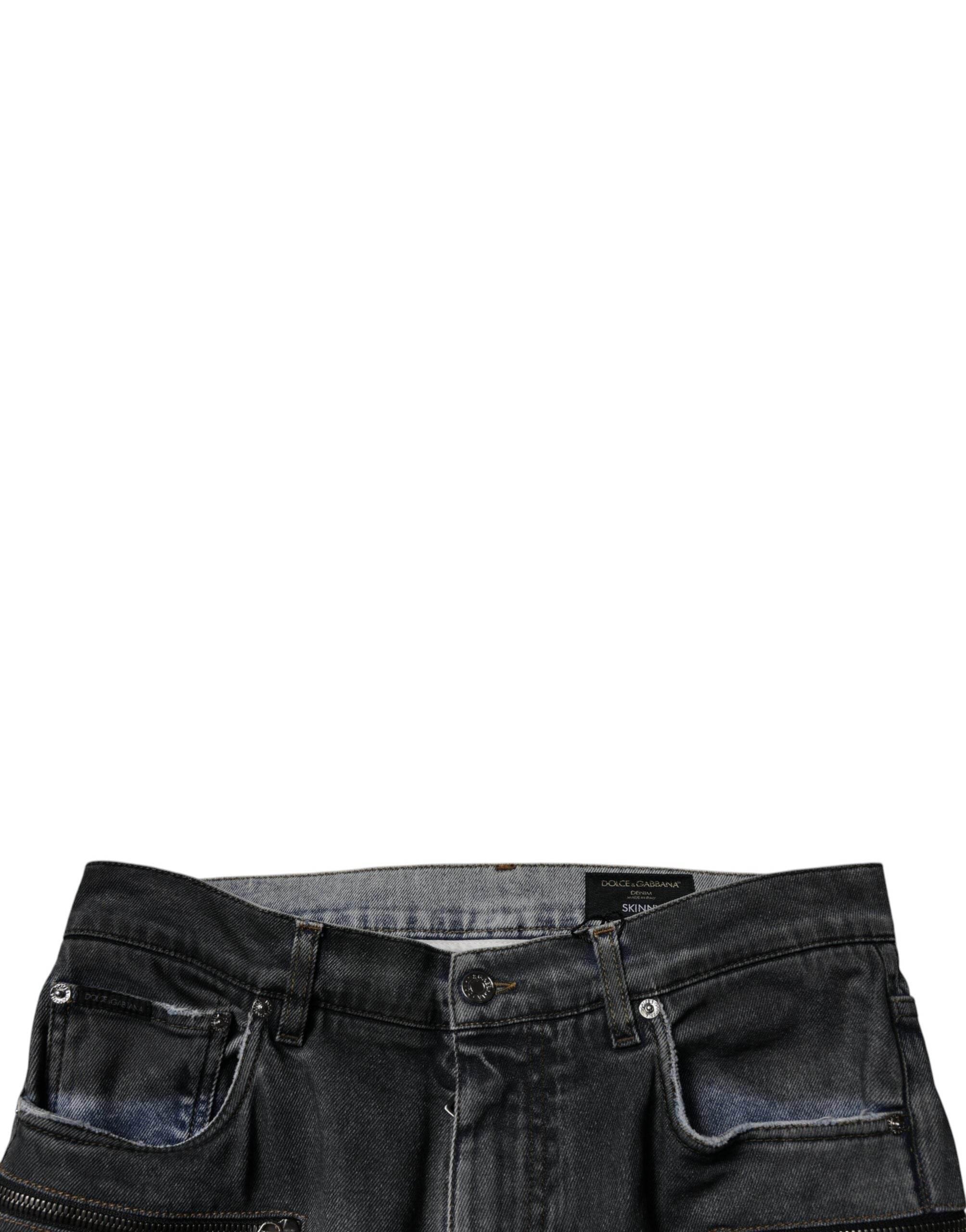 Dolce & Gabbana Dark Gray Tattered Cotton Skinny Denim Jeans - Hilstor