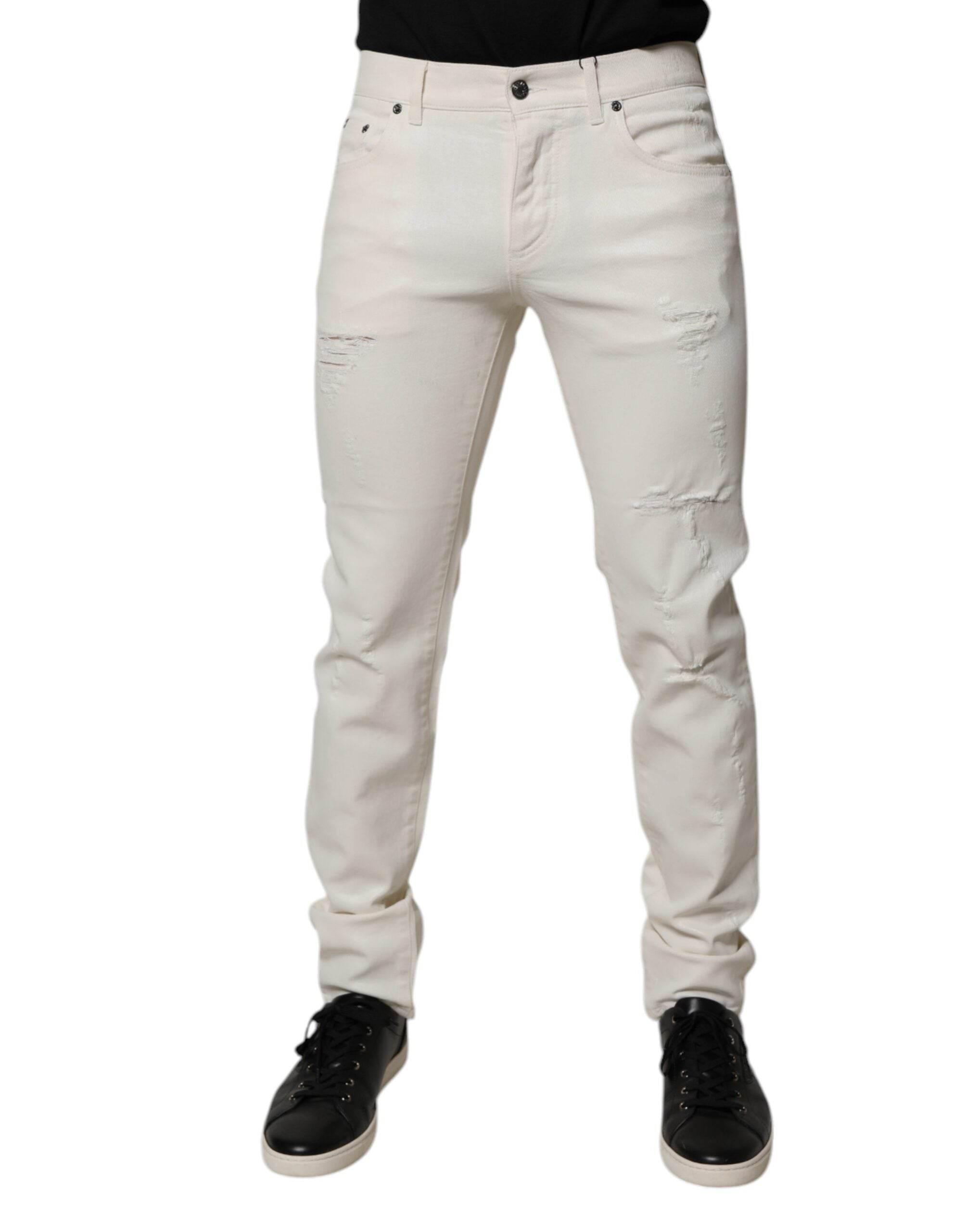 Dolce & Gabbana Off White Cotton Stretch Skinny Denim Jeans - Hilstor