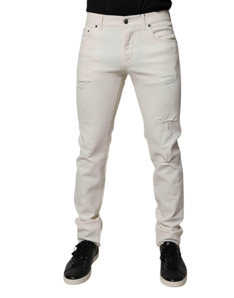 Dolce & Gabbana Off White Cotton Stretch Skinny Denim Jeans - Hilstor
