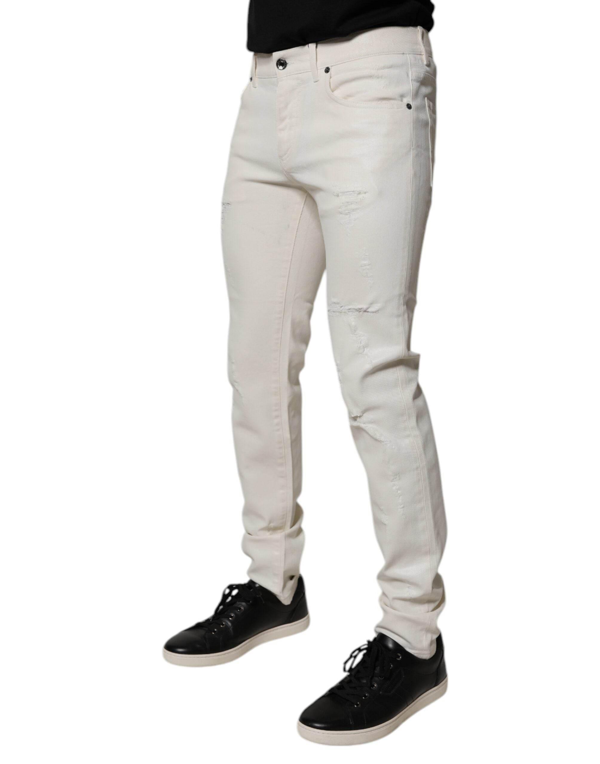 Dolce & Gabbana Off White Cotton Stretch Skinny Denim Jeans - Hilstor