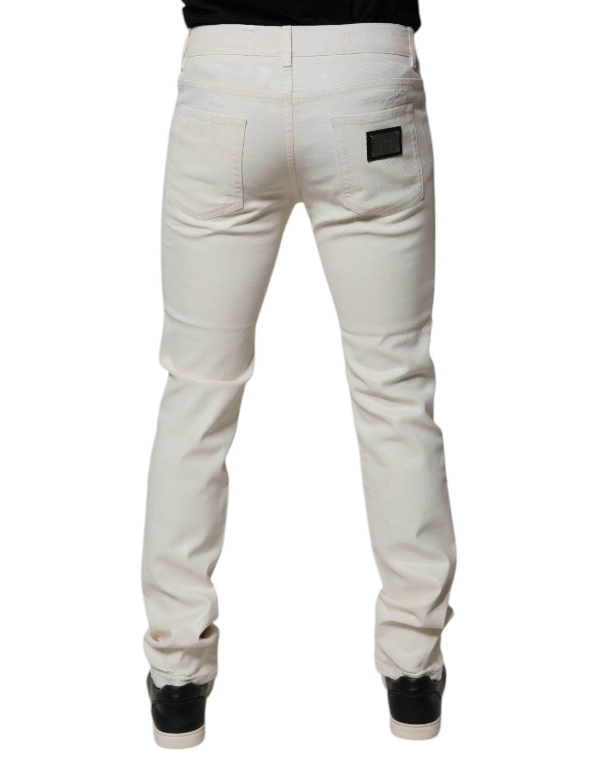 Dolce & Gabbana Off White Cotton Stretch Skinny Denim Jeans - Hilstor
