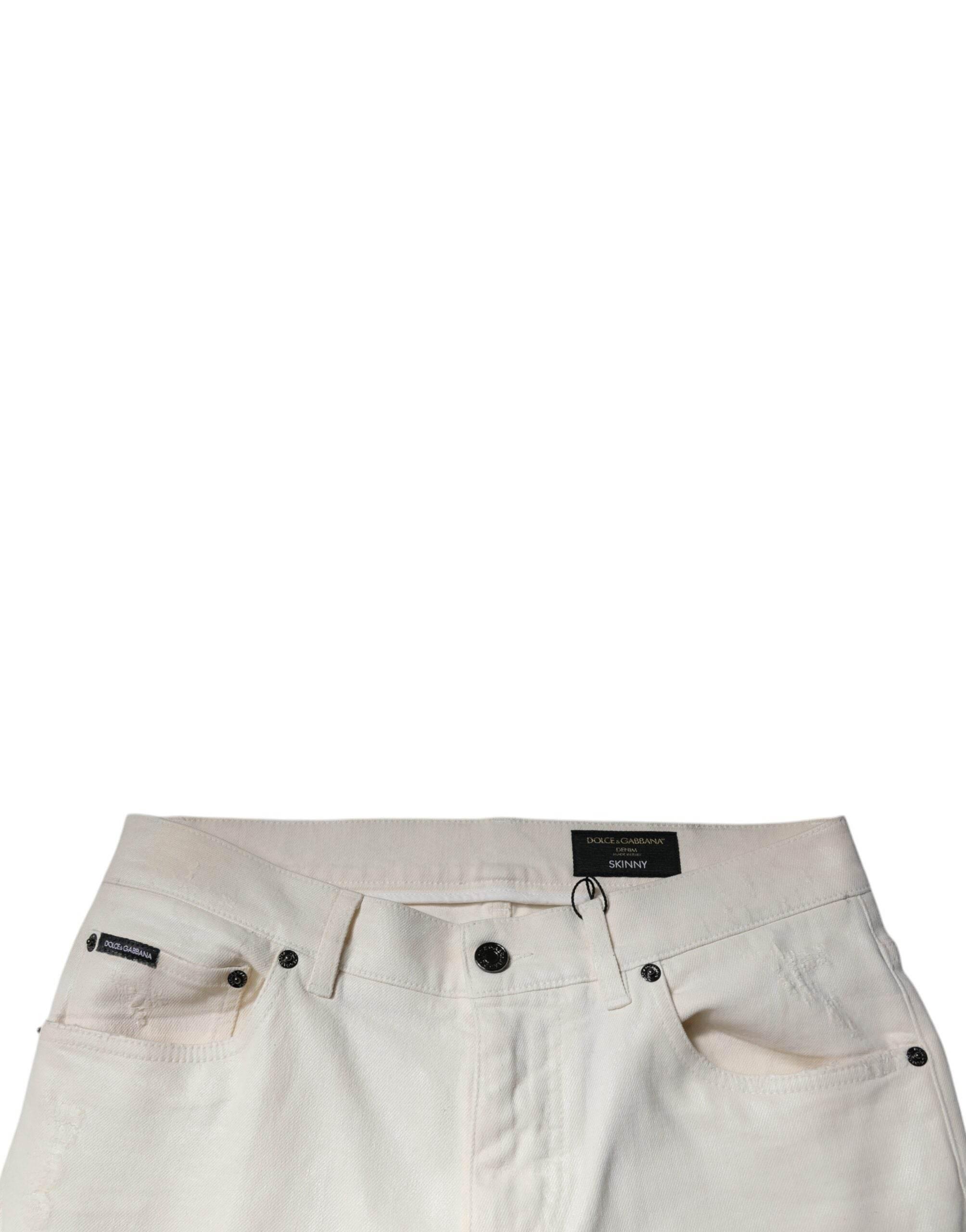 Dolce & Gabbana Off White Cotton Stretch Skinny Denim Jeans - Hilstor