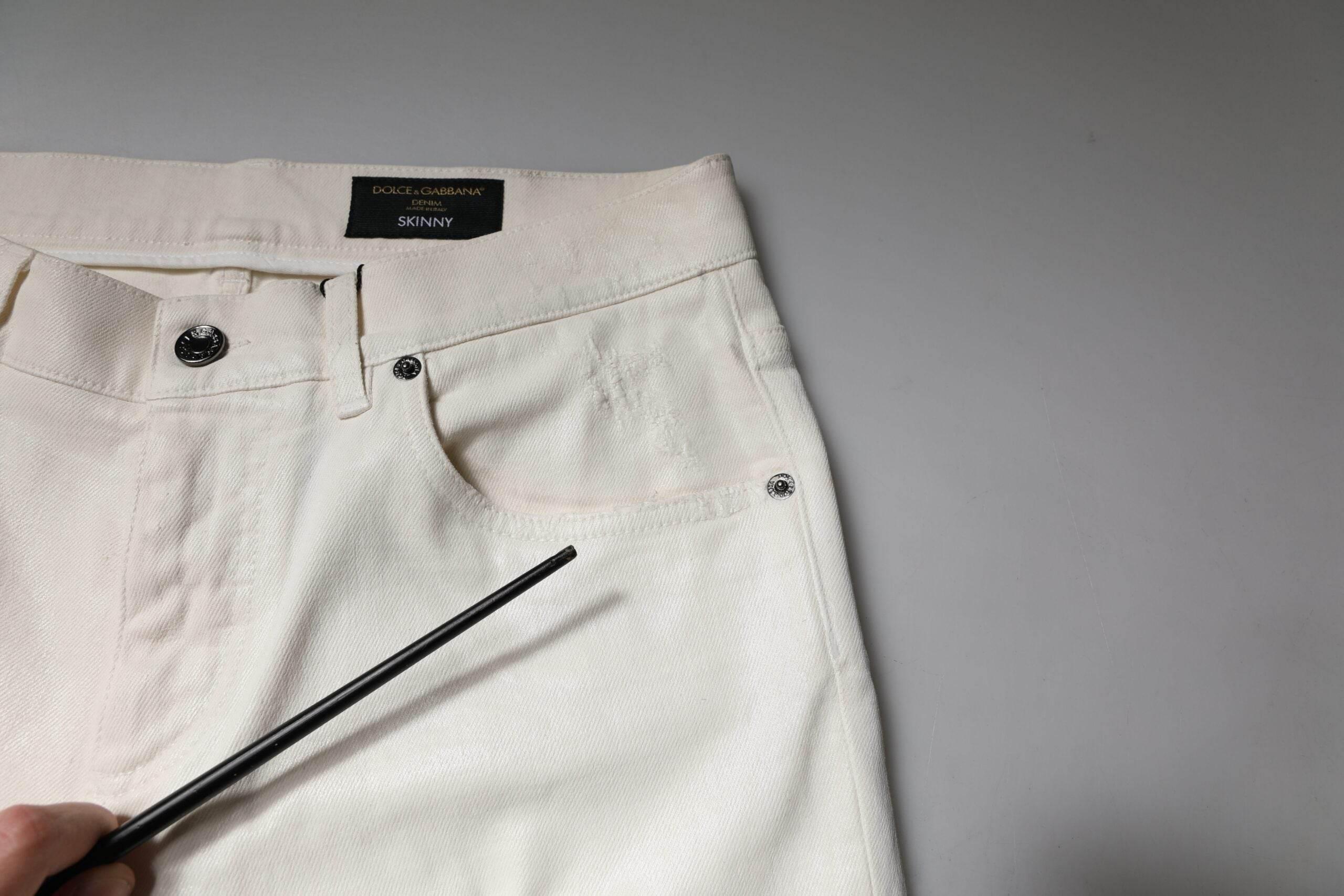 Dolce & Gabbana Off White Cotton Stretch Skinny Denim Jeans - Hilstor