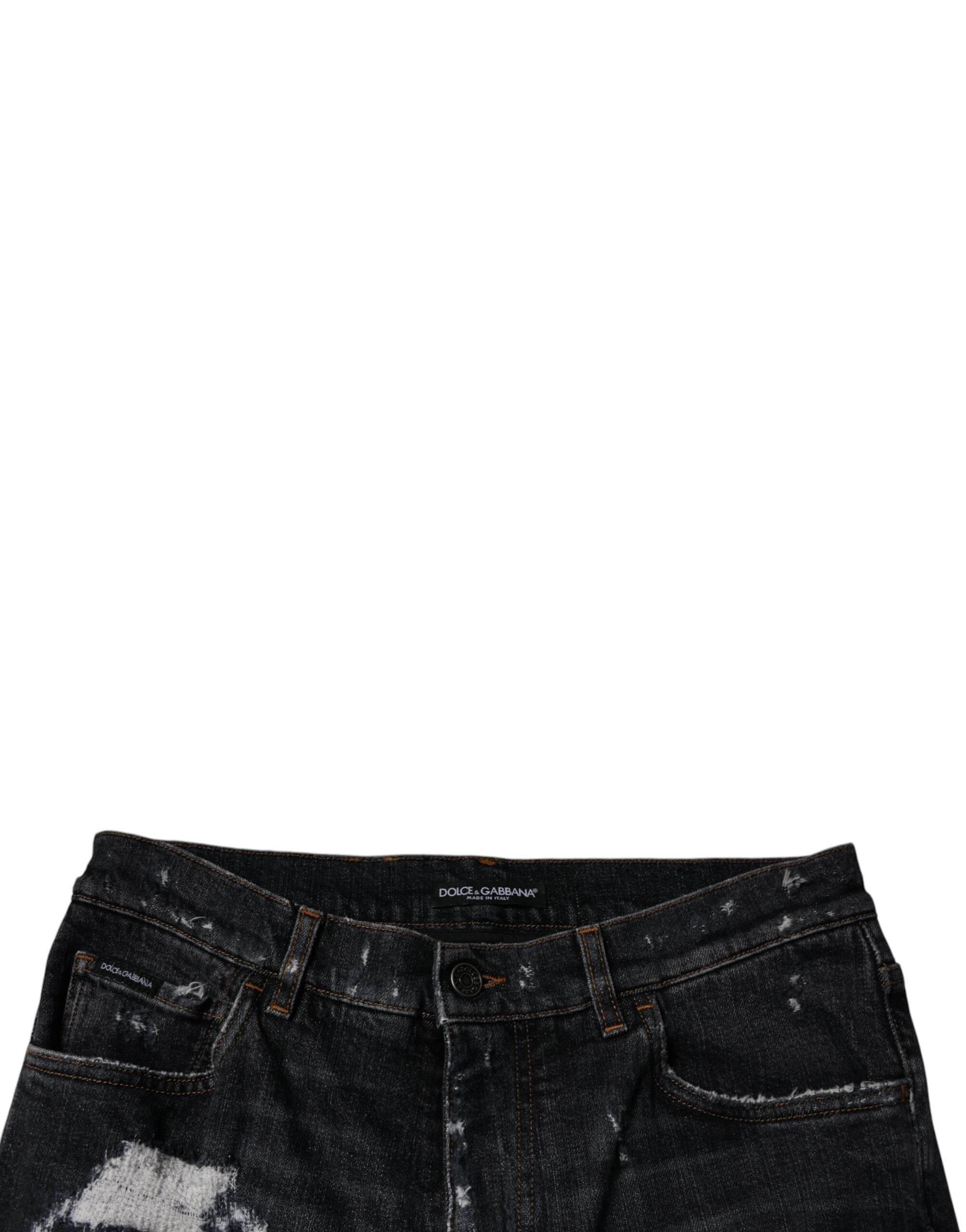 Dolce & Gabbana Black Tattered Cotton Skinny Men Denim Jeans - Hilstor