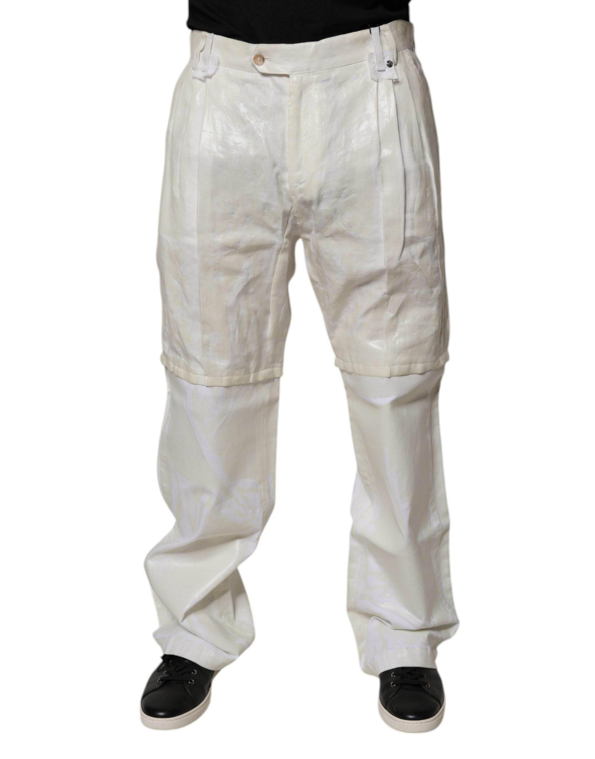 Dolce & Gabbana White Linen Mid Waist Straight Men Denim Jeans - Hilstor