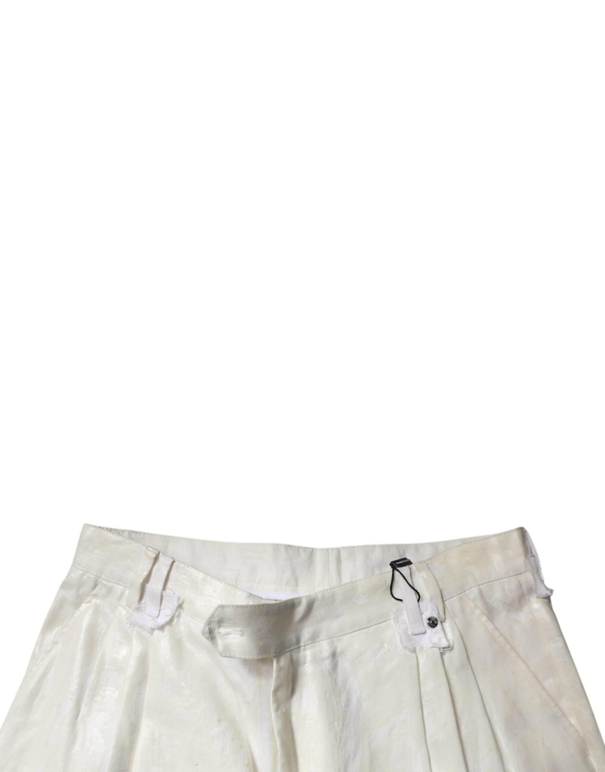 Dolce & Gabbana White Linen Mid Waist Straight Men Denim Jeans - Hilstor
