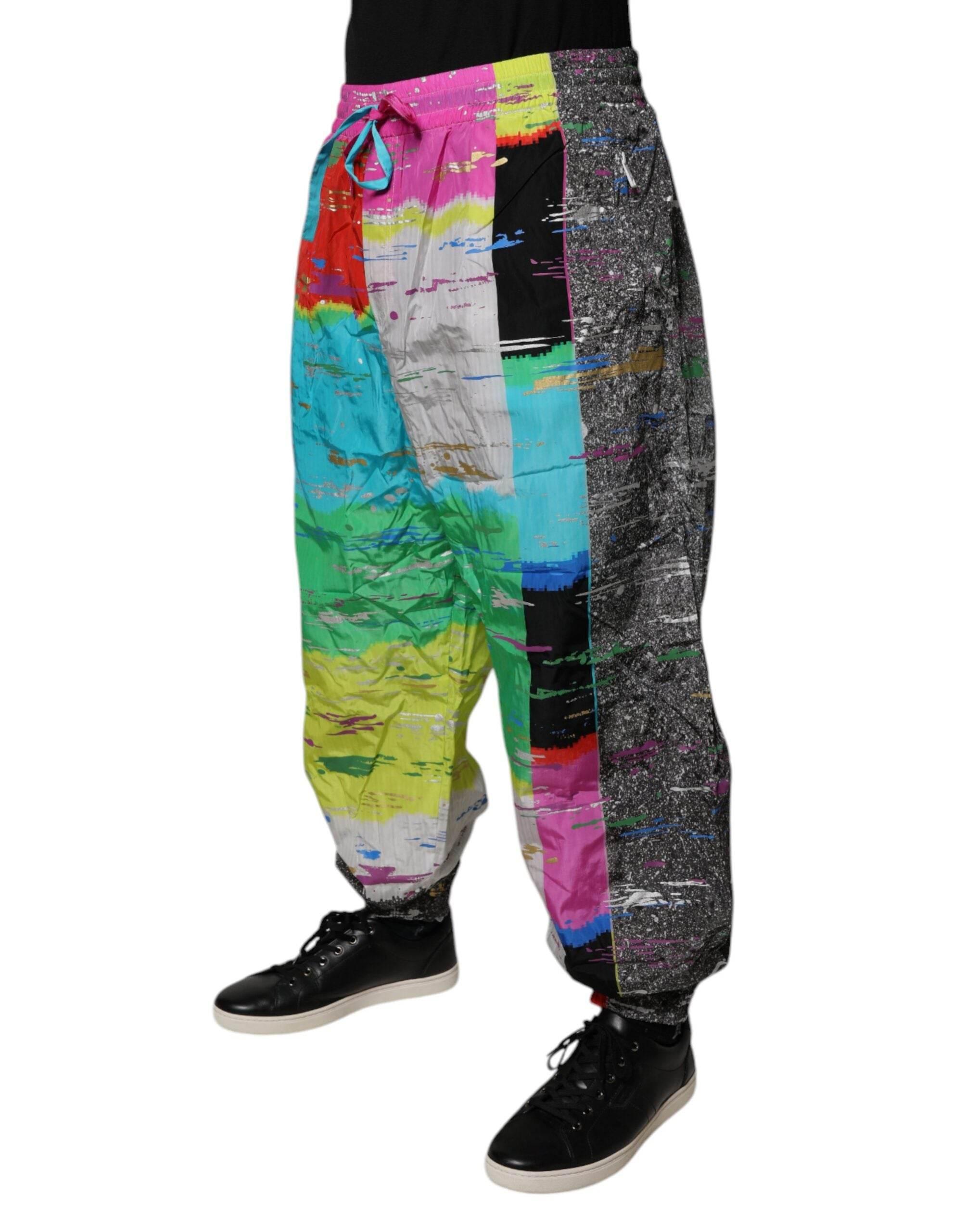 Dolce & Gabbana Multicolor Patchwork Mid Waist Sweatpants Pants - Hilstor