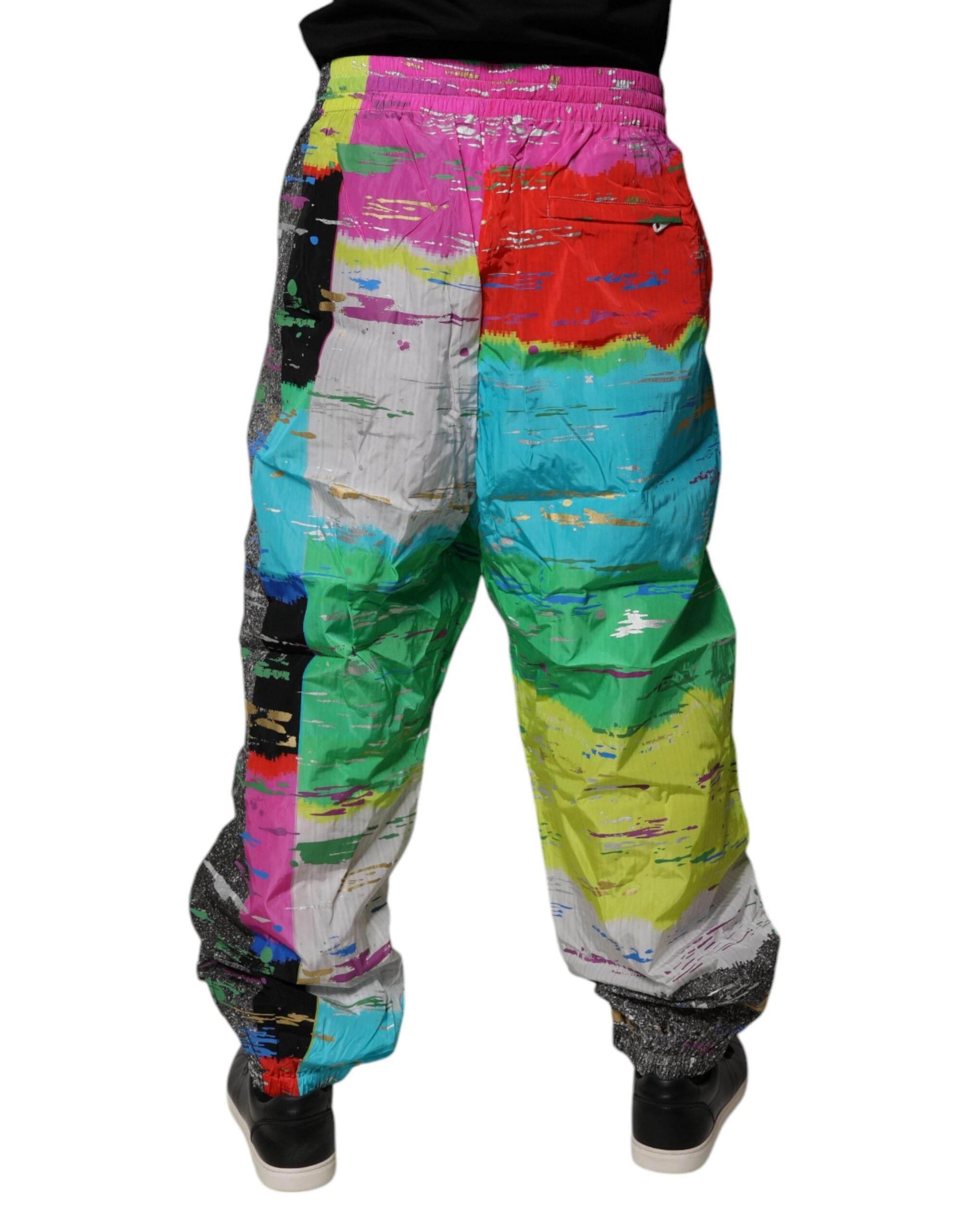 Dolce & Gabbana Multicolor Patchwork Mid Waist Sweatpants Pants - Hilstor