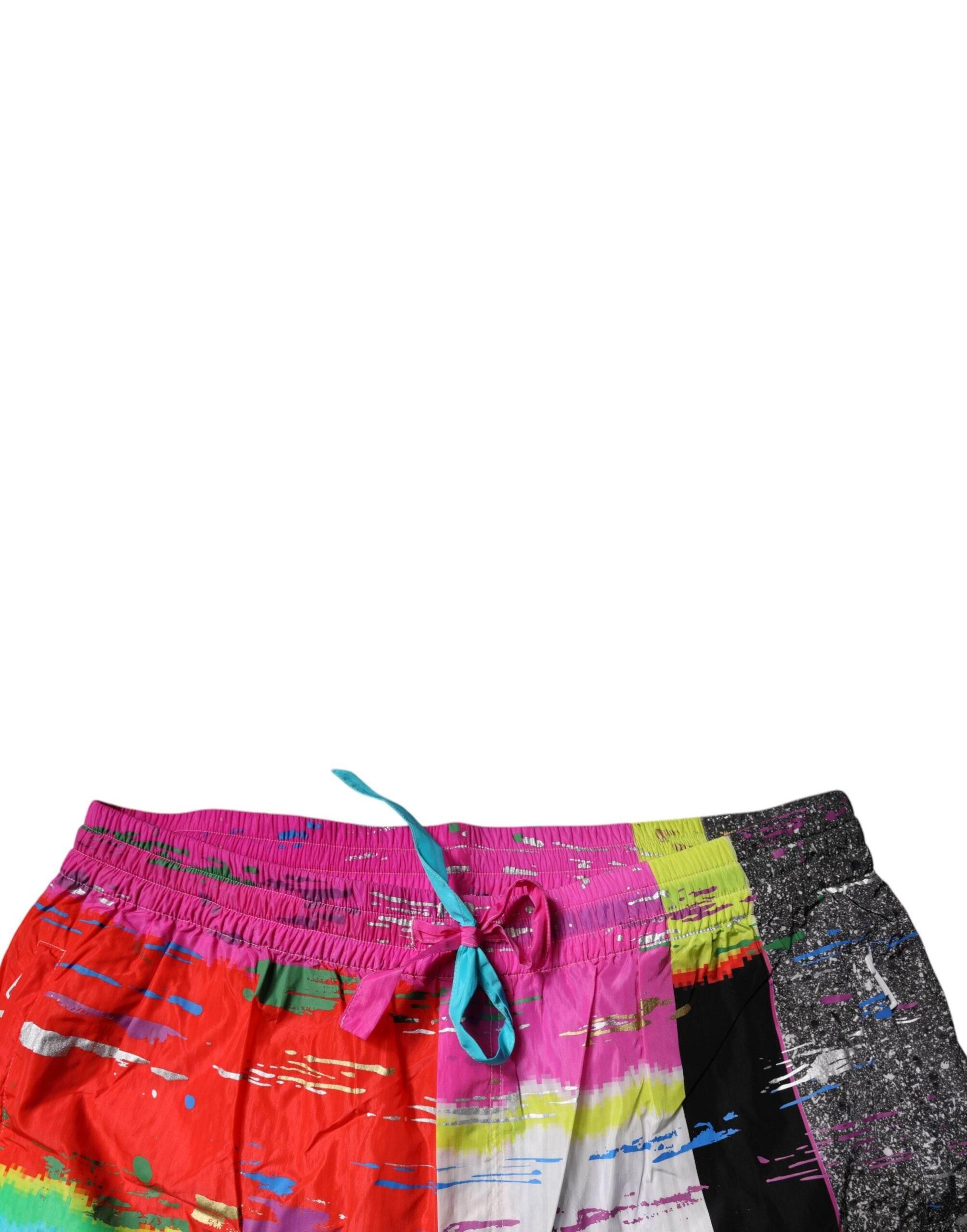 Dolce & Gabbana Multicolor Patchwork Mid Waist Sweatpants Pants - Hilstor