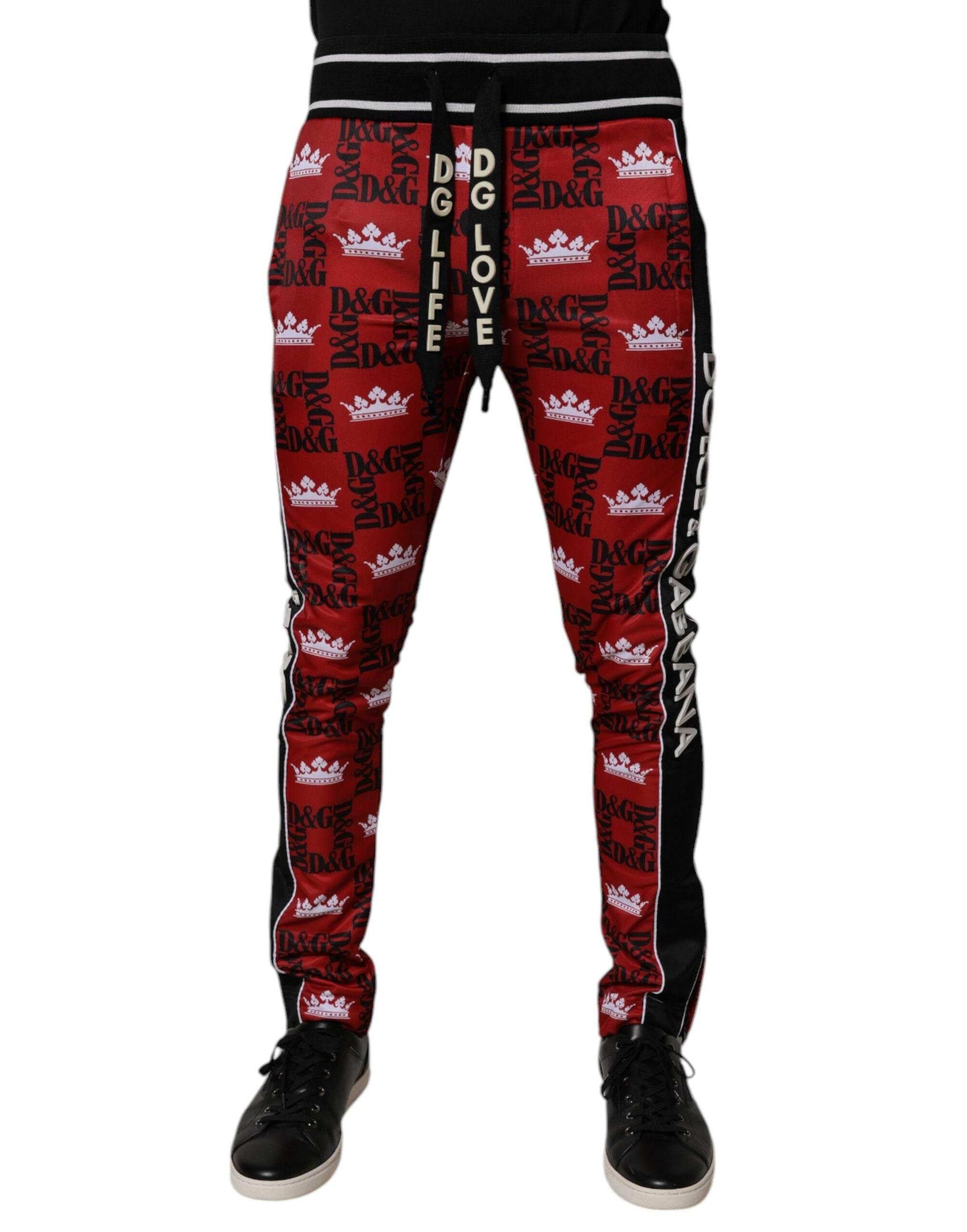 Dolce & Gabbana Red Crown Logo Monogram Men Sweatpants Pants - Hilstor