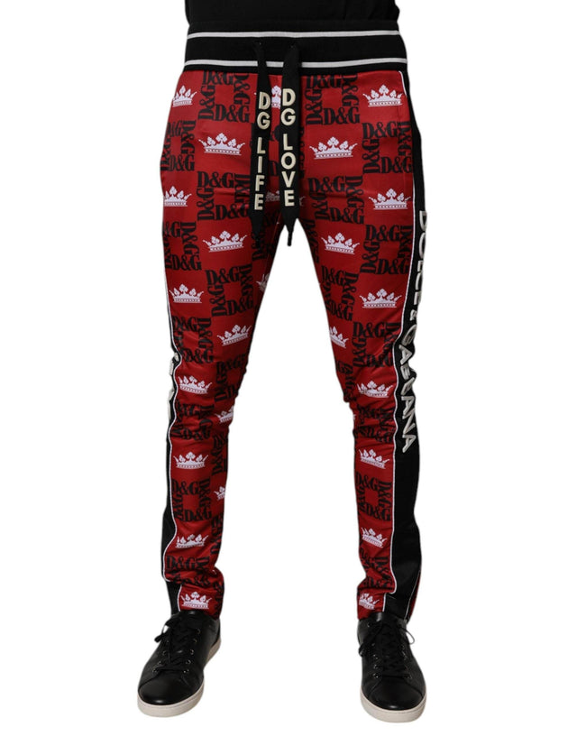 Dolce & Gabbana Red Crown Logo Monogram Men Sweatpants Pants - Hilstor