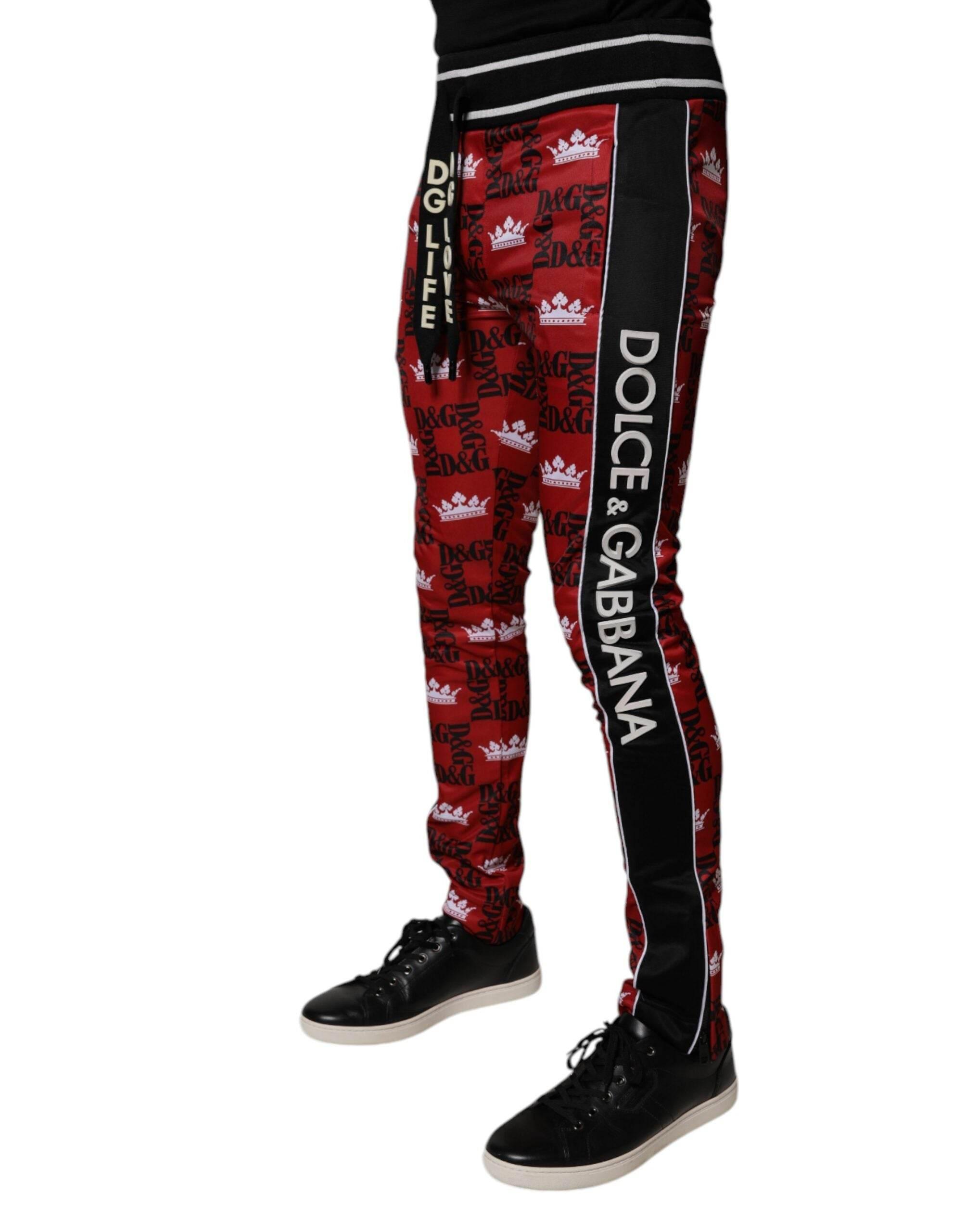 Dolce & Gabbana Red Crown Logo Monogram Men Sweatpants Pants - Hilstor
