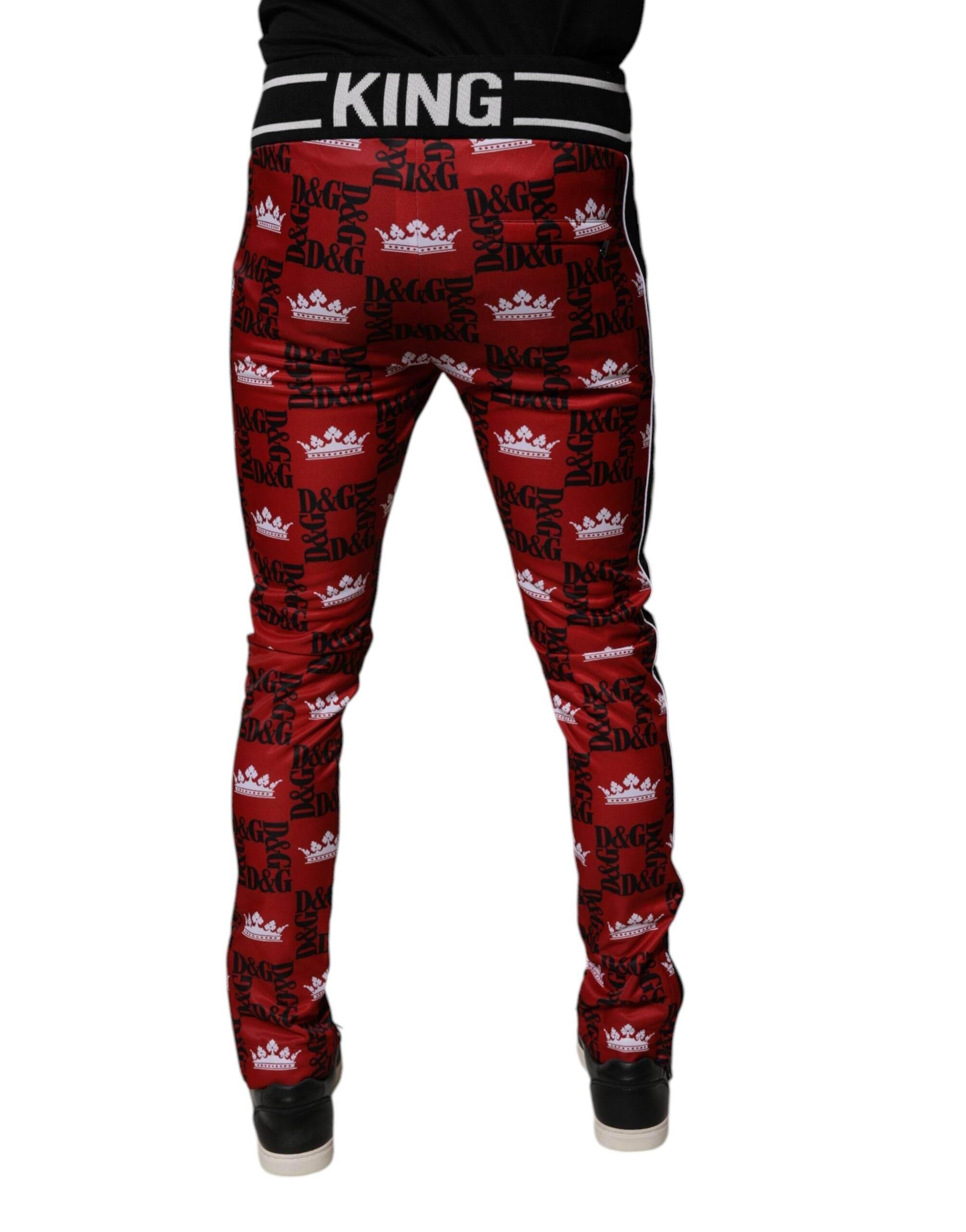 Dolce & Gabbana Red Crown Logo Monogram Men Sweatpants Pants - Hilstor